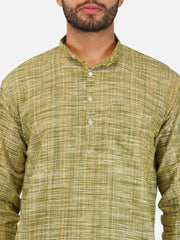 Pure Khadi Short Kurta in Green Color