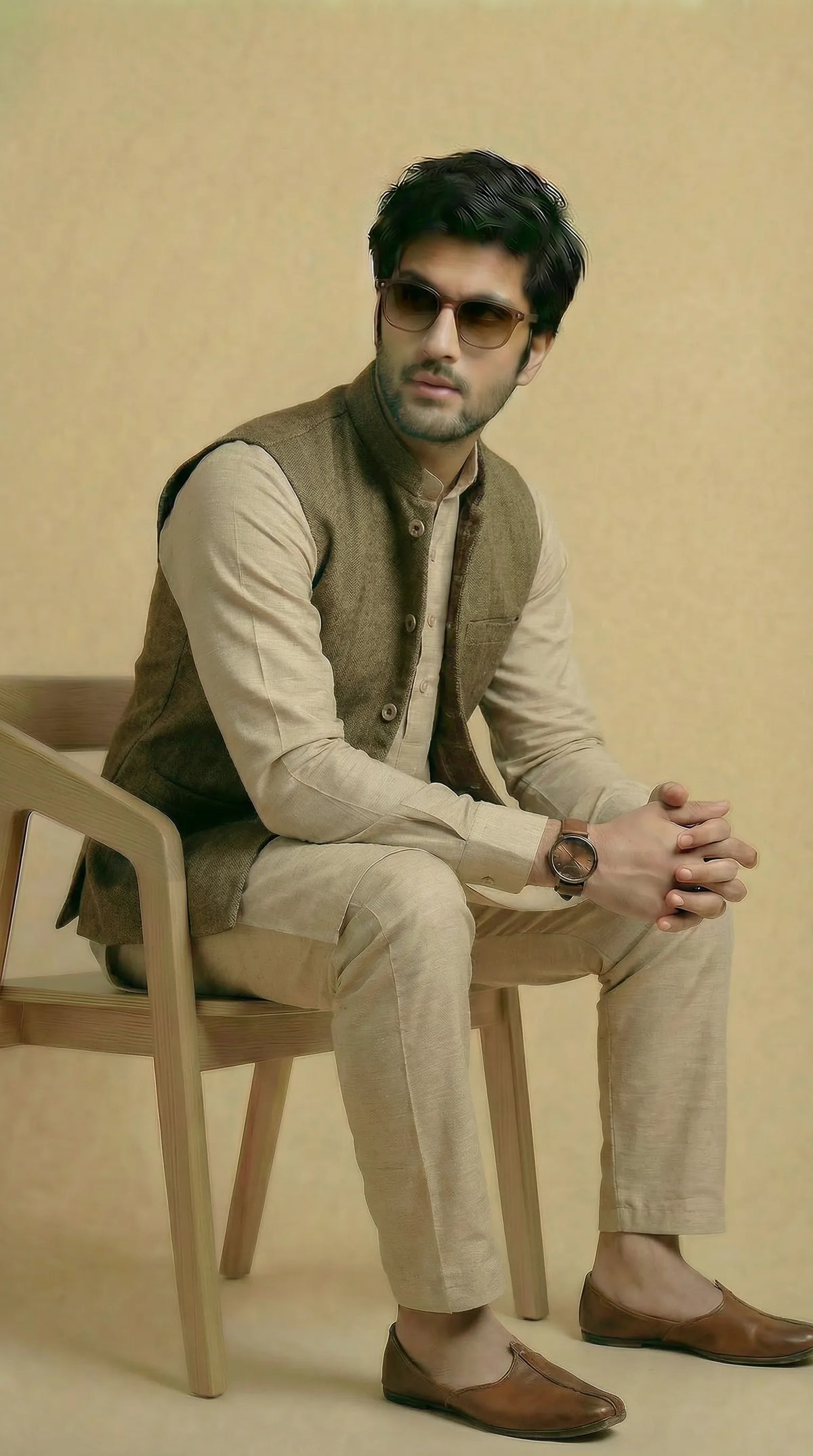 Reversible Biscuit Brown Nehru Fit Jacket | 100% Woolen