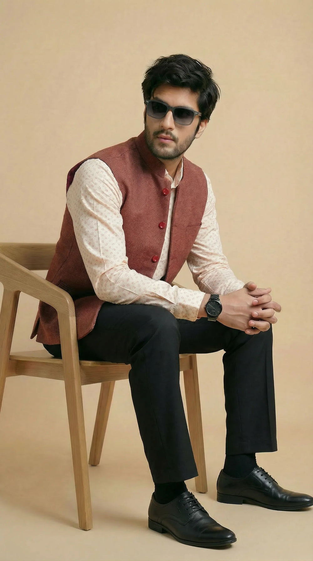 Carrot Red Signature Nehru Fit Jacket | 100% Woolen
