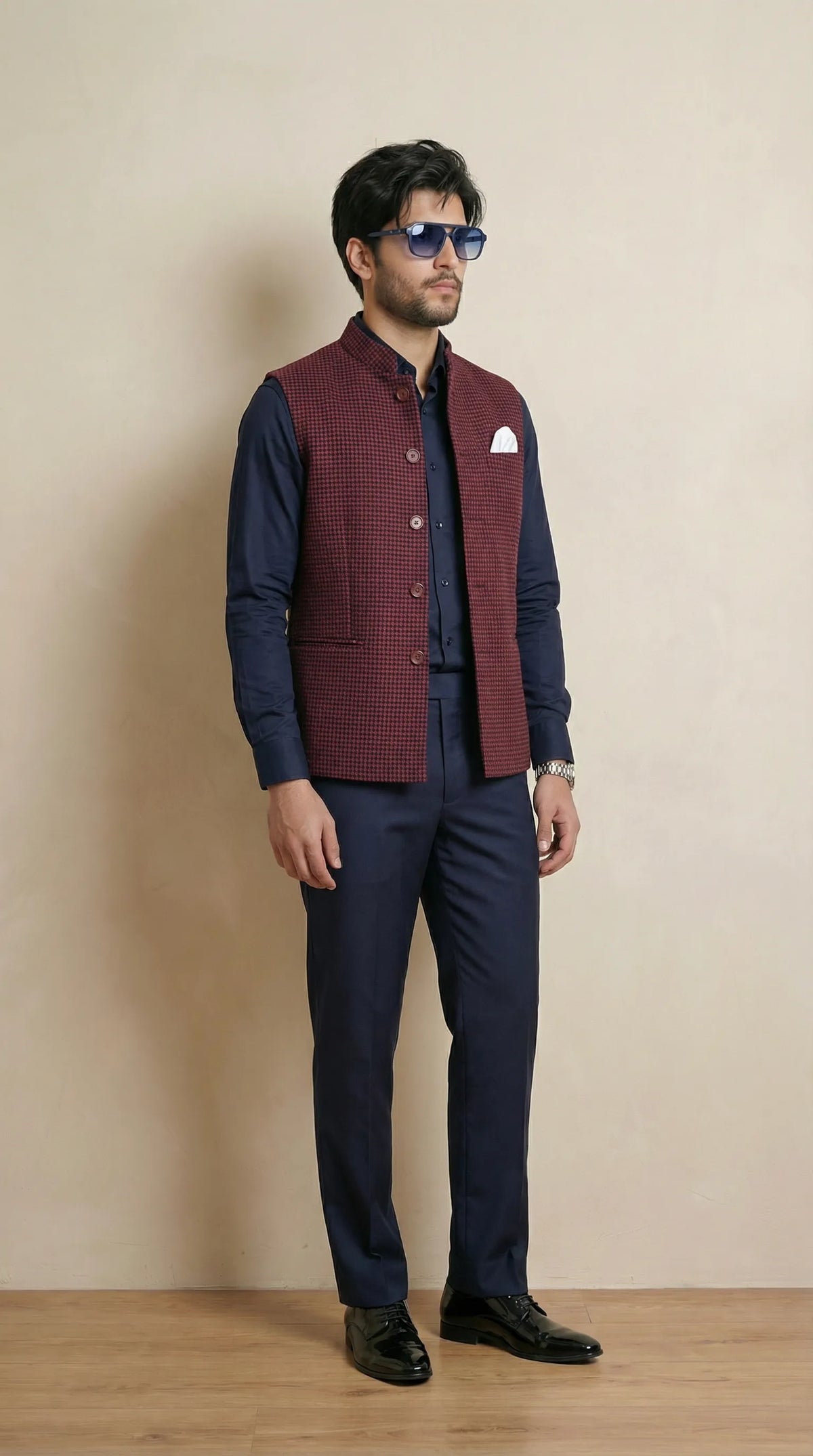 Reddish Maroon Signature Nehru Fit Jacket | 100% Woolen