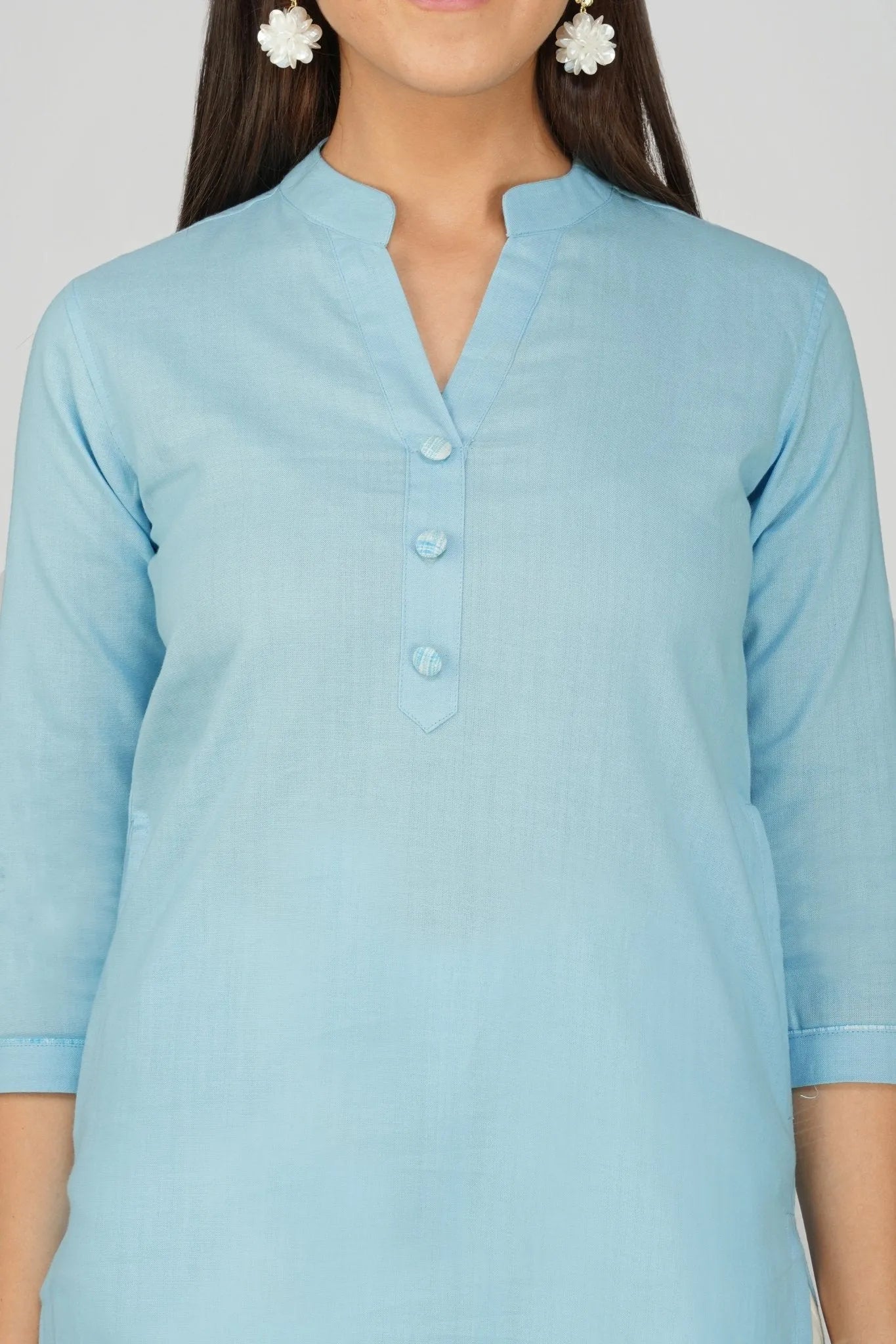 Women Khadi Long Kurti in Pastel Blue