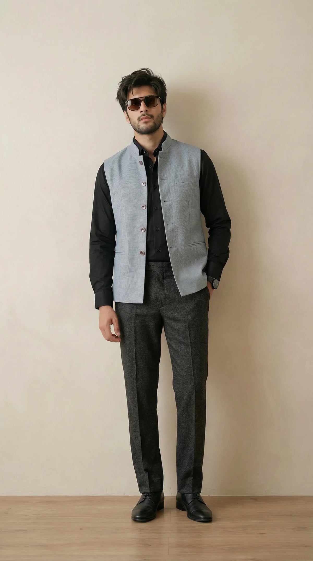 Classic Grey Signature Nehru Fit Jacket | 100% Woolen
