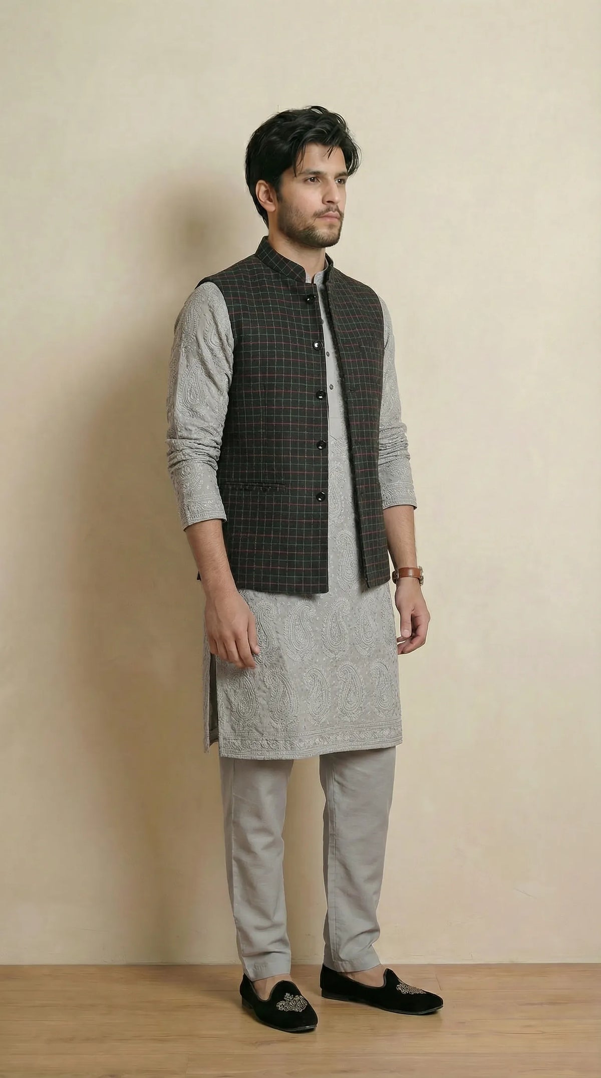 Reversible Coal Nehru Fit Jacket | 100% Woolen
