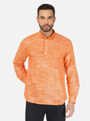 Pure Khadi Short Kurta in Orange Color