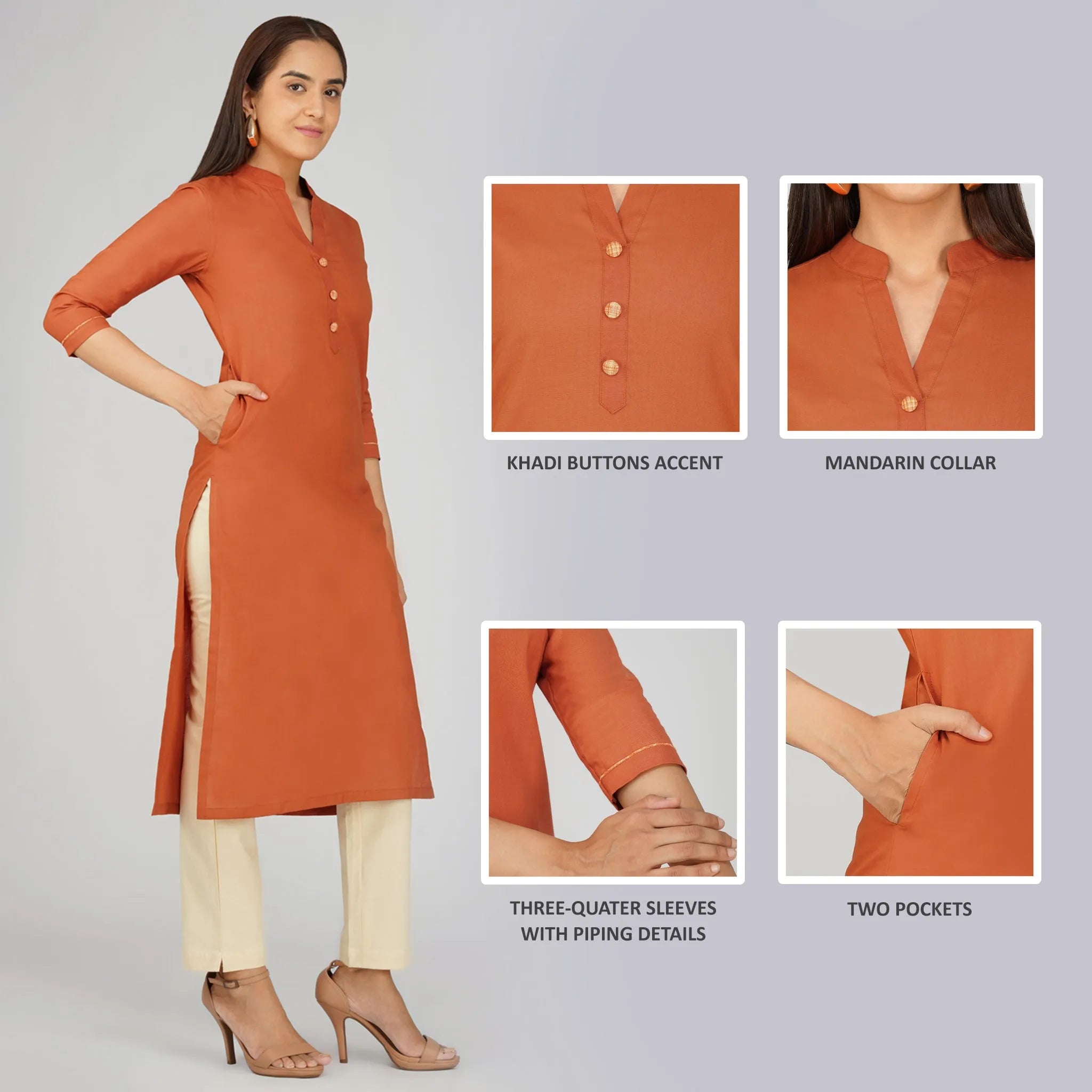 Women's Khadi Long Kurti Rust Orange
