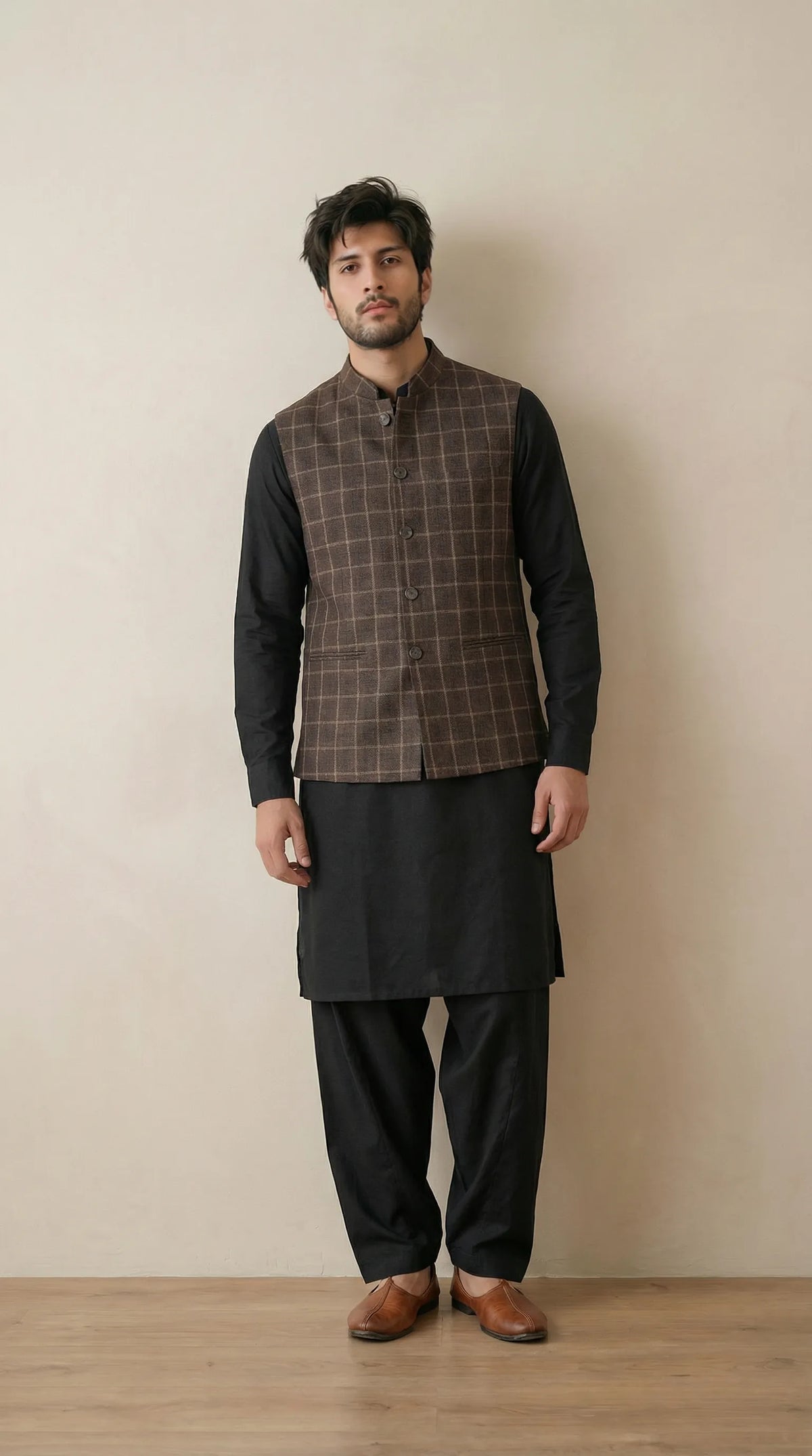 Dark Brown Signature Nehru Fit Jacket | 100% Woolen