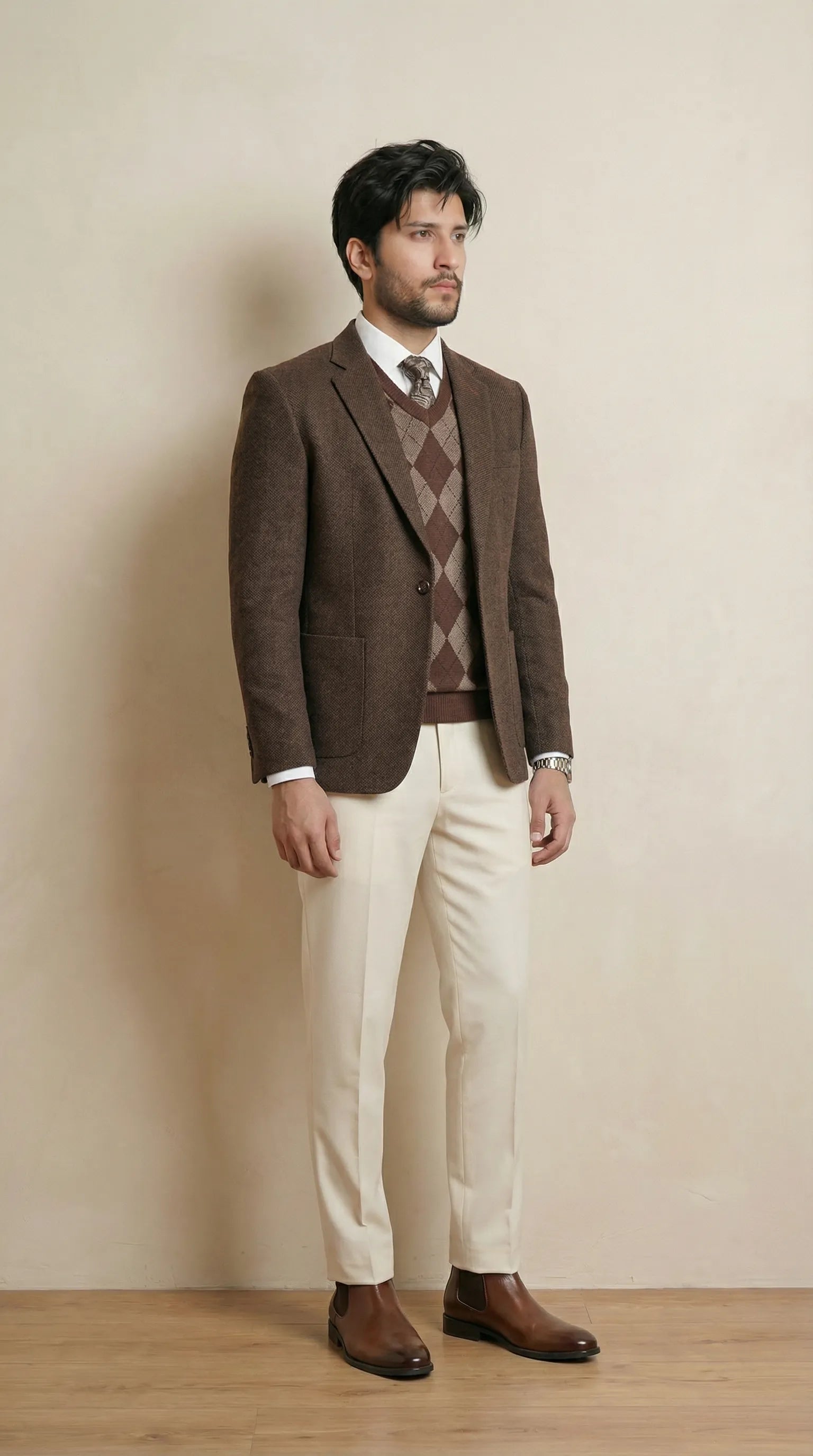 Coffe Brown Tweed Blazer | 100% Wool, Classic Structured Fit