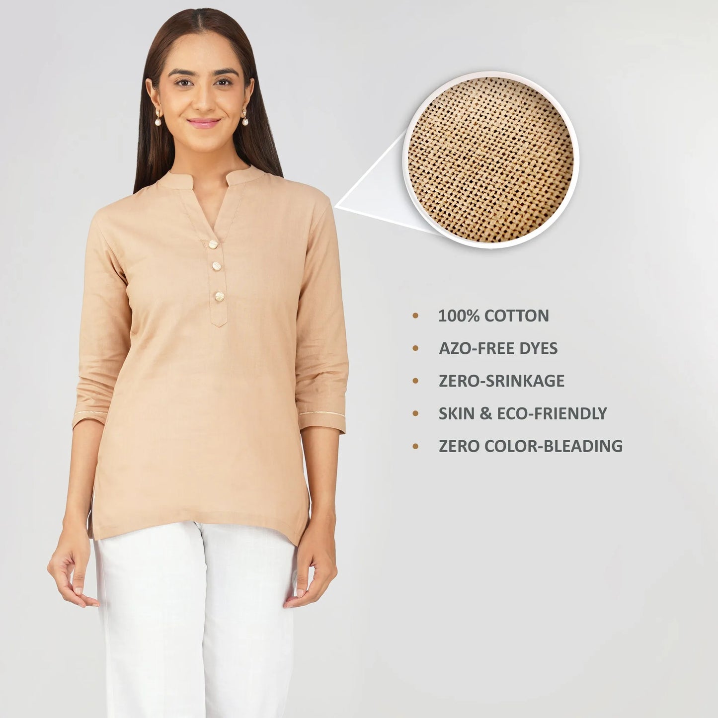 Women's Khadi Short kurti Beige Brown