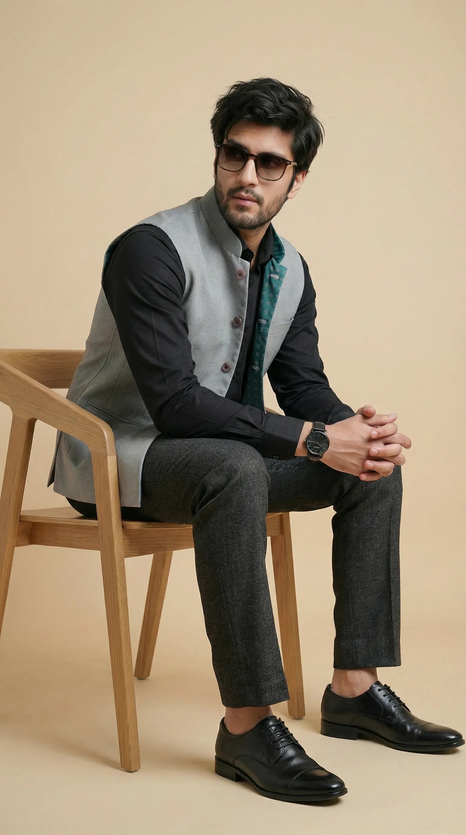Classic Grey Signature Nehru Fit Jacket | 100% Woolen