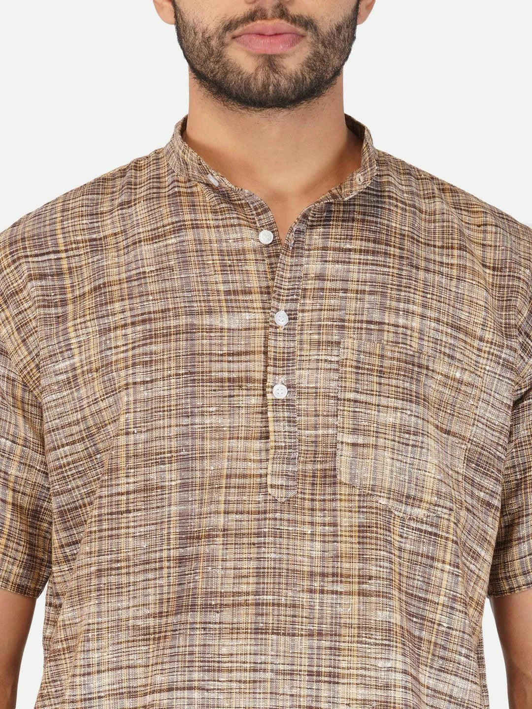 Pure Khadi Short Kurta in Coffee Color