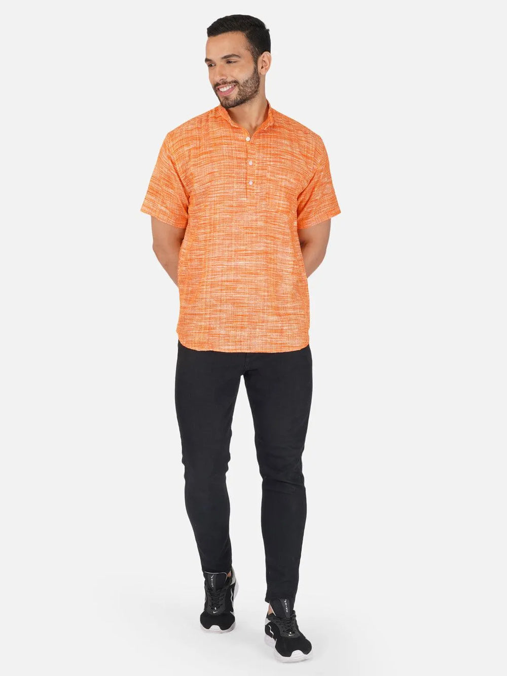 Pure Khadi Short Kurta in Orange Color