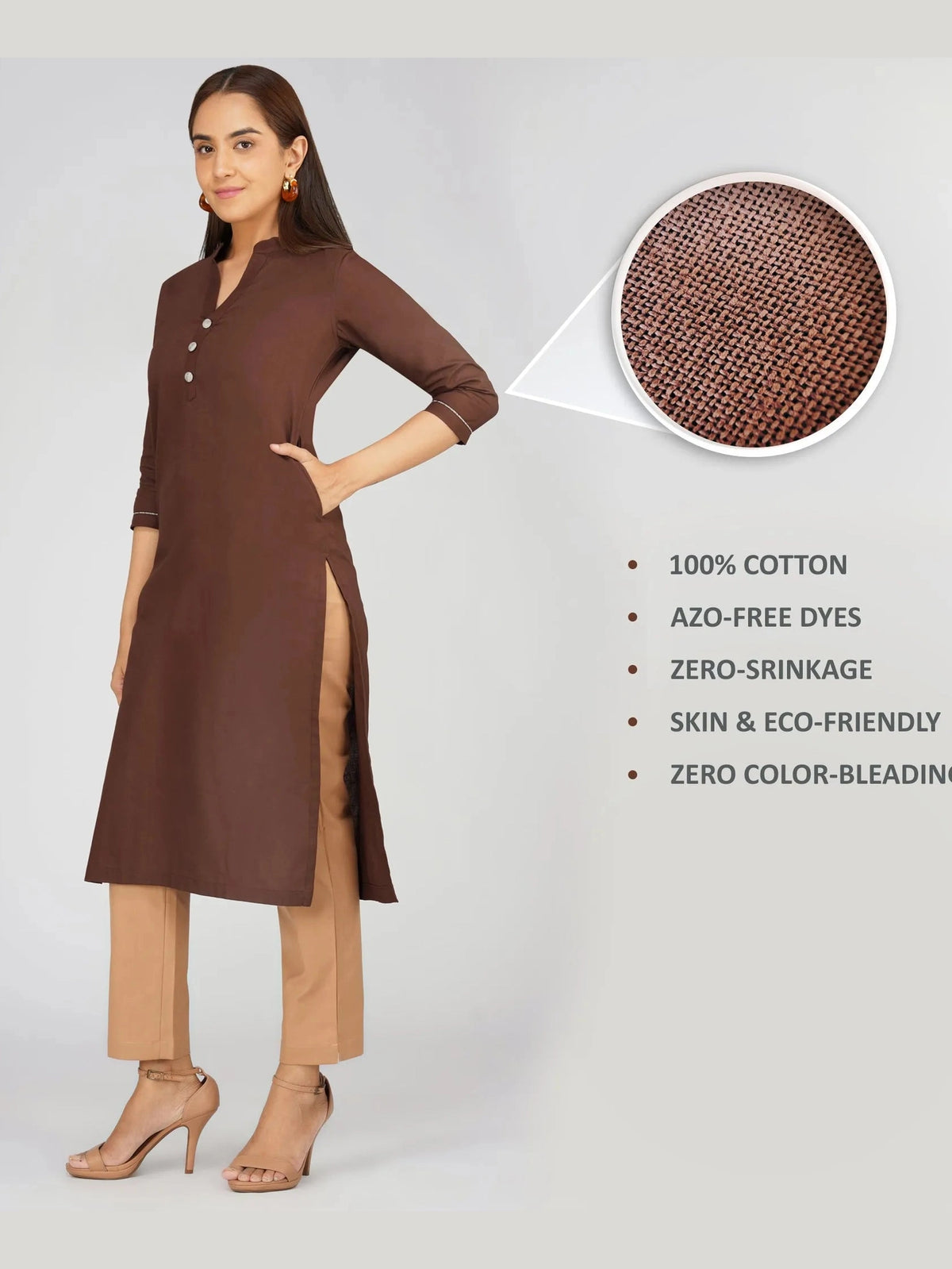 Women's Long Khadi Kurti Coffee Brown