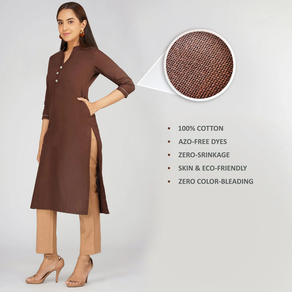 Women's Long Khadi Kurti Coffee Brown