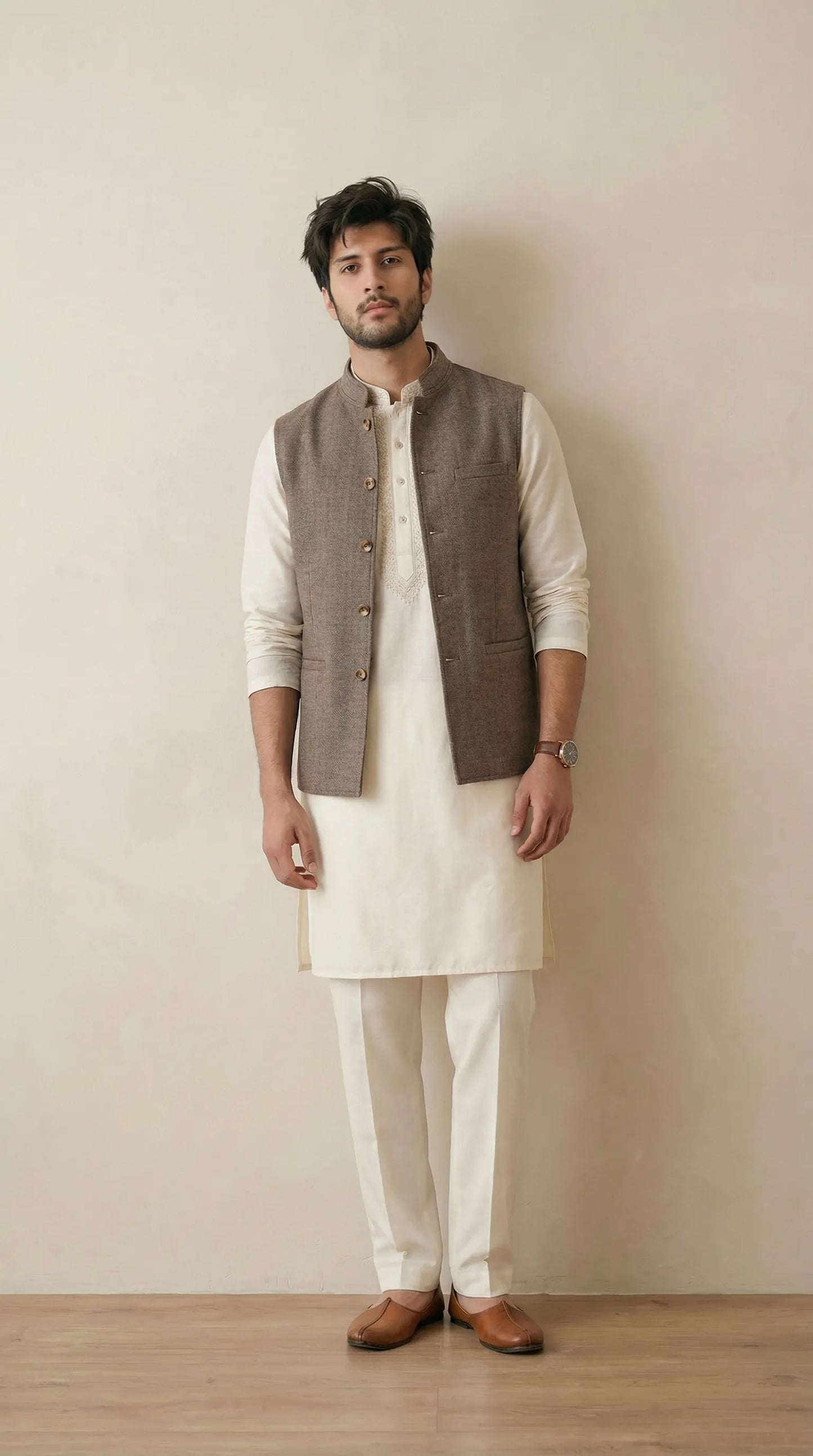 Reversible Wood Brown Nehru Fit Jacket | 100% Woolen