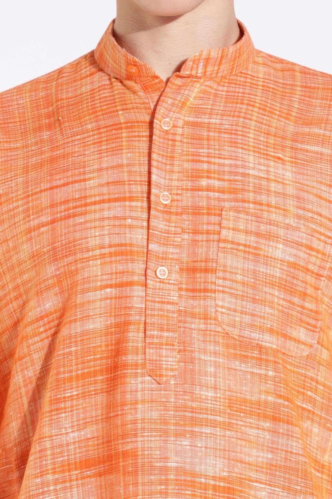 Vibrant Orange Khadi Cotton Long Kurta