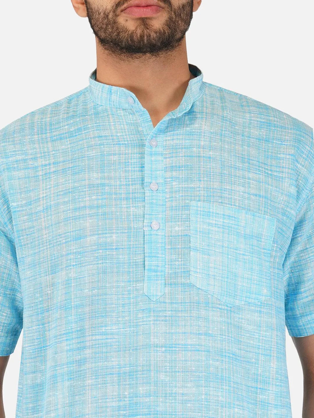 Pure Khadi Short Kurta in Sky Blue Color