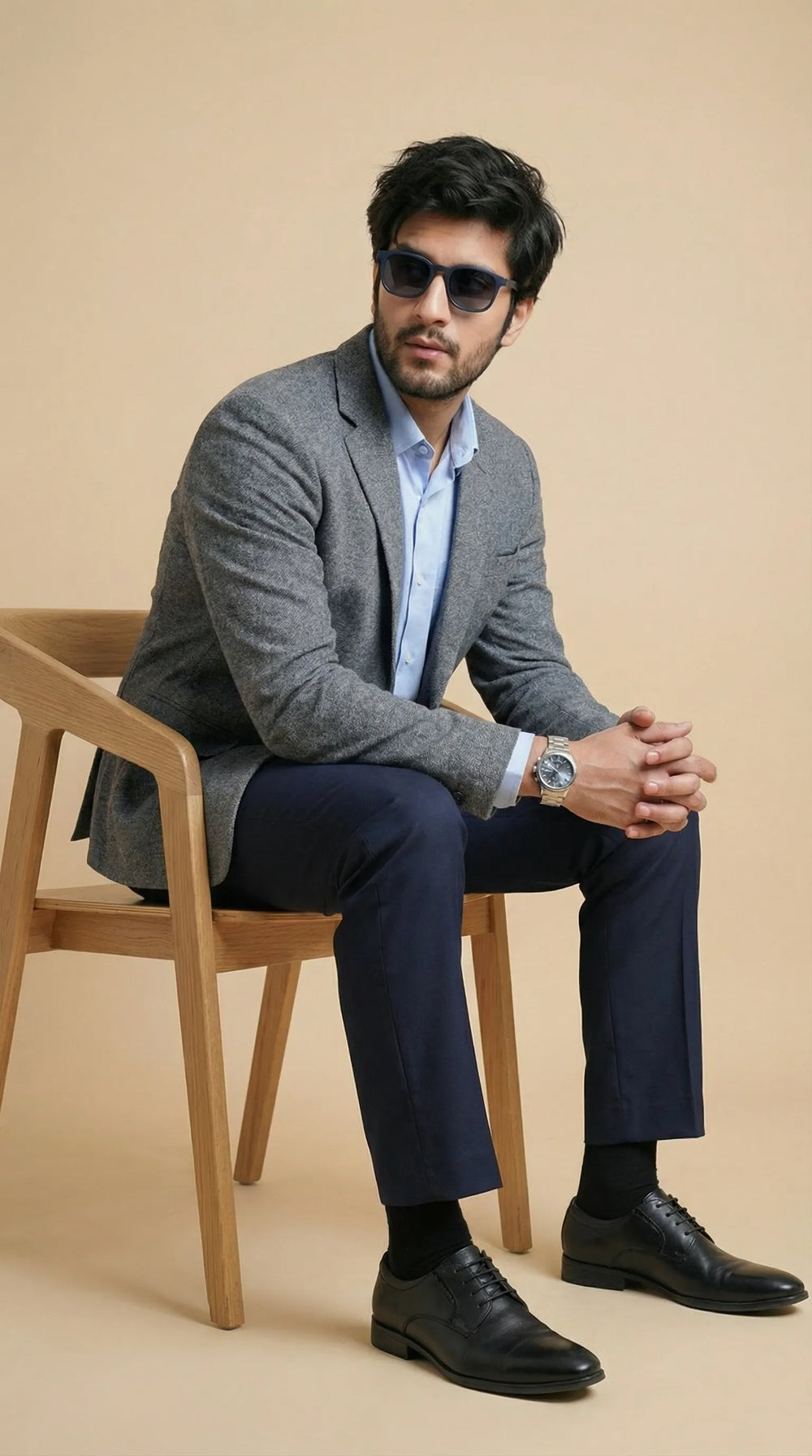 Dark Grey Tweed Blazer | 100% Wool, Classic Structured Fit