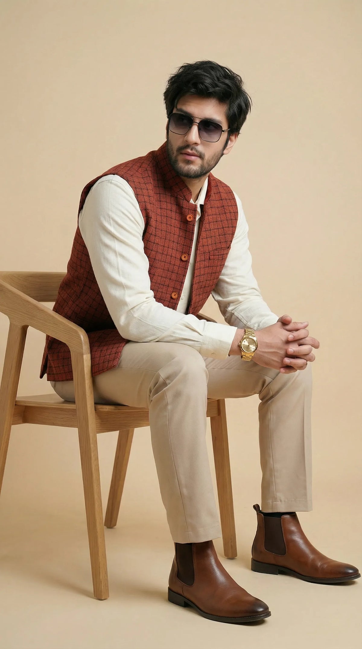 Rust Orange Signature Nehru Fit Jacket | 100% Woolen