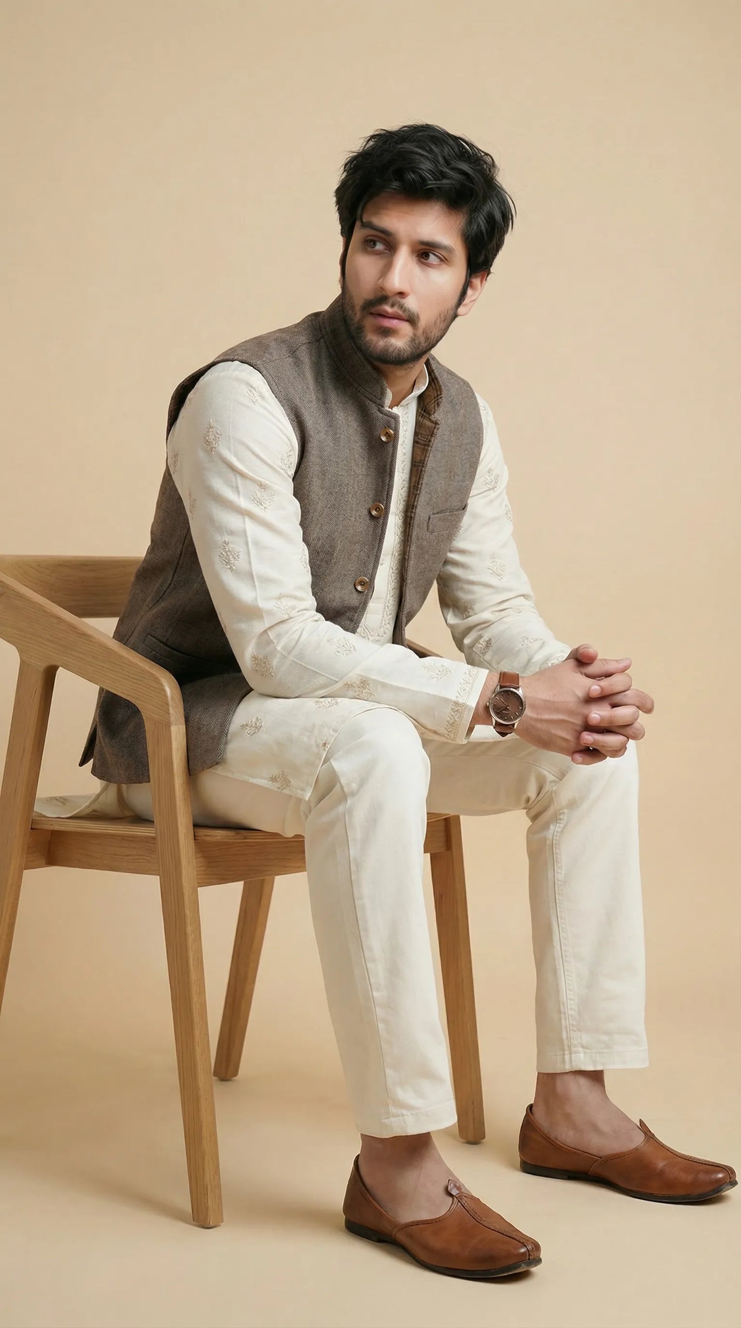 Reversible Wood Brown Nehru Fit Jacket | 100% Woolen