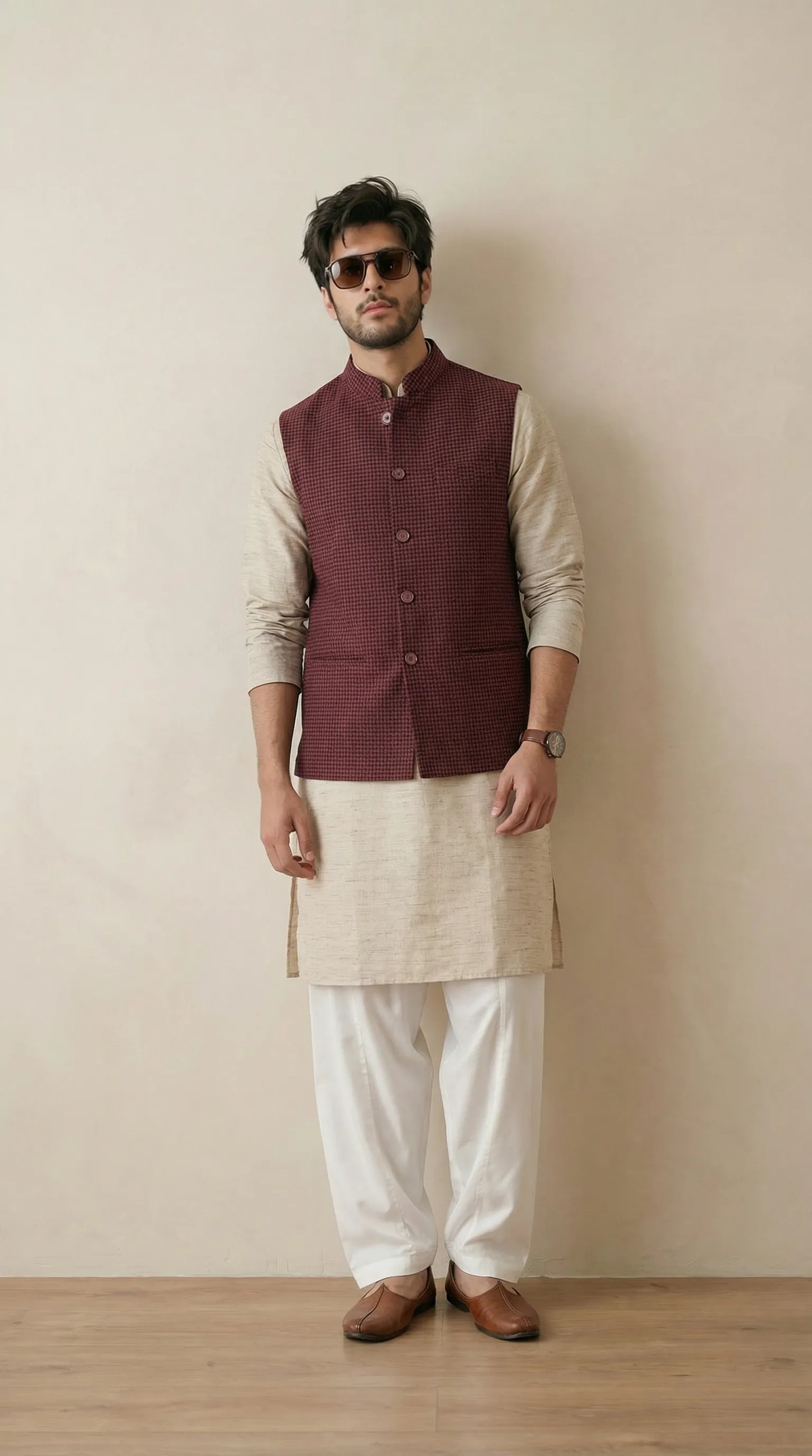 Reddish Maroon Signature Nehru Fit Jacket | 100% Woolen