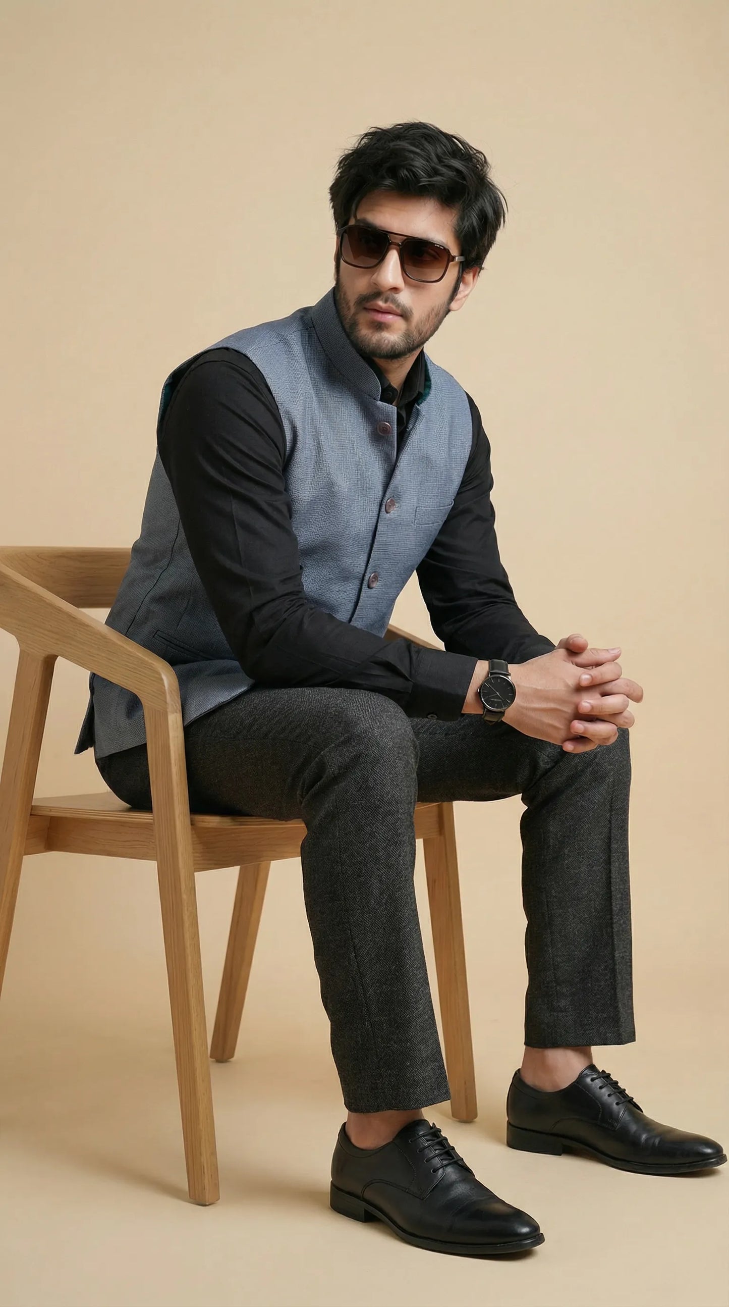 Classic Grey Signature Nehru Fit Jacket | 100% Woolen