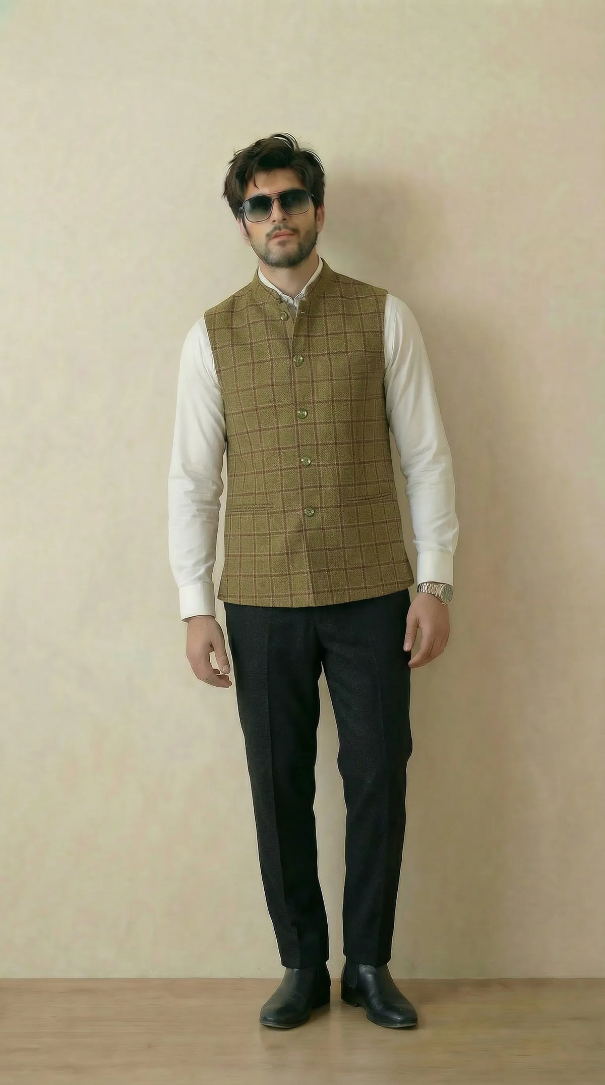 Fresh Green Signature Nehru Fit Jacket | 100% Woolen