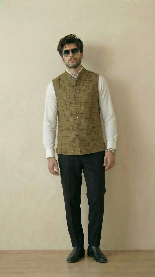 Fresh Green Signature Nehru Fit Jacket | 100% Woolen