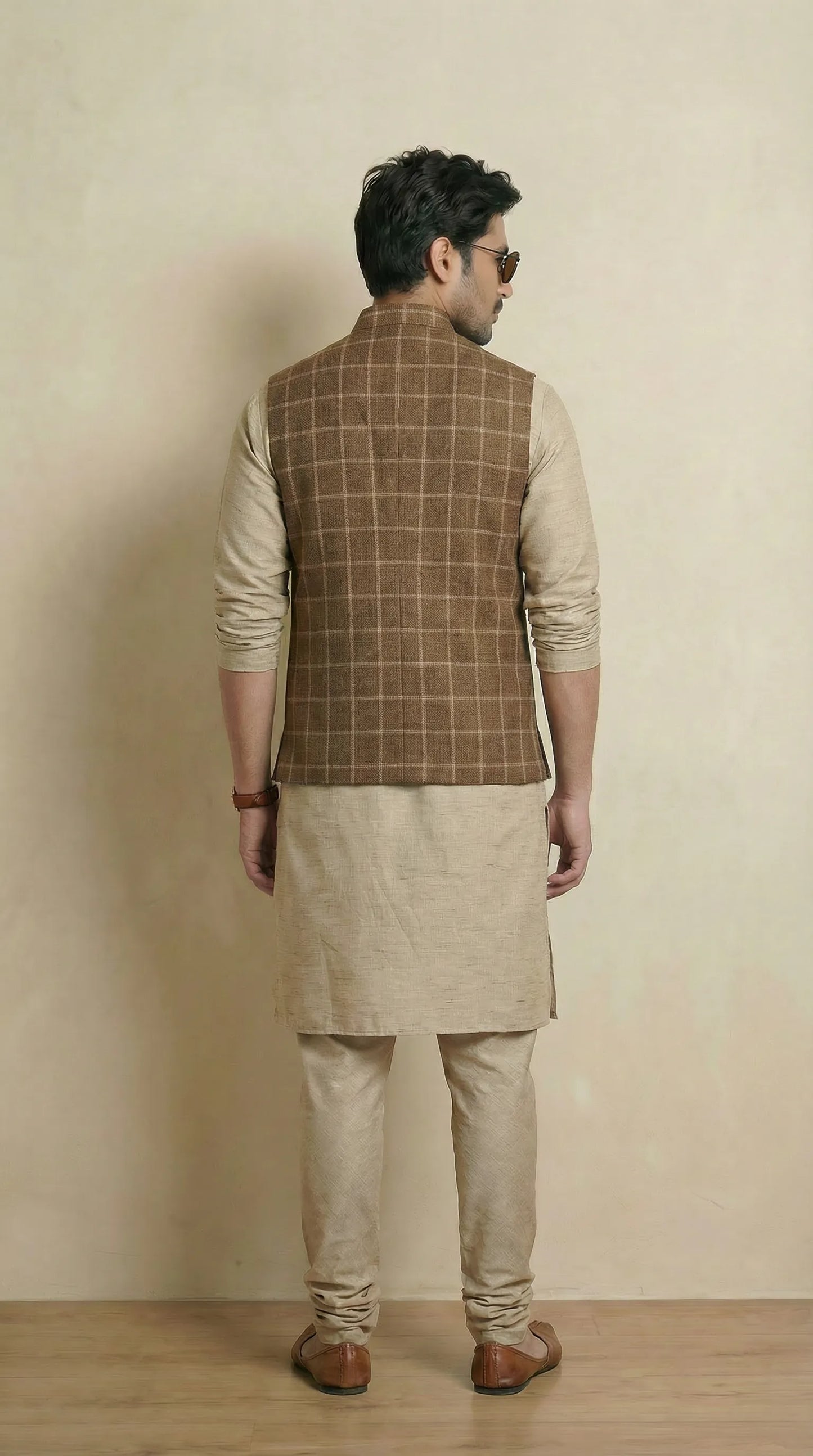 Reversible Biscuit Brown Nehru Fit Jacket | 100% Woolen