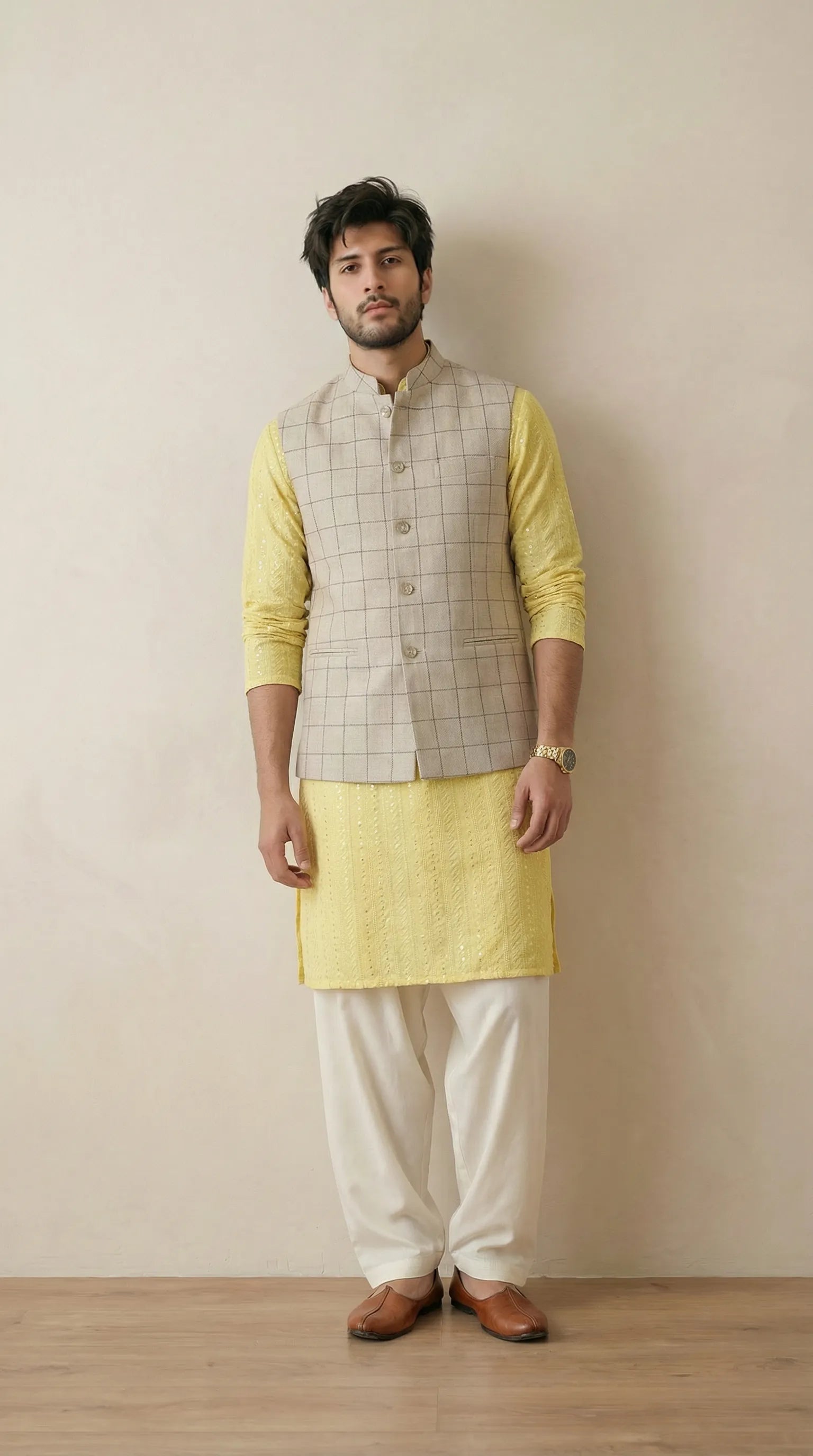 Off White Signature Nehru Fit Jacket | 100% Woolen