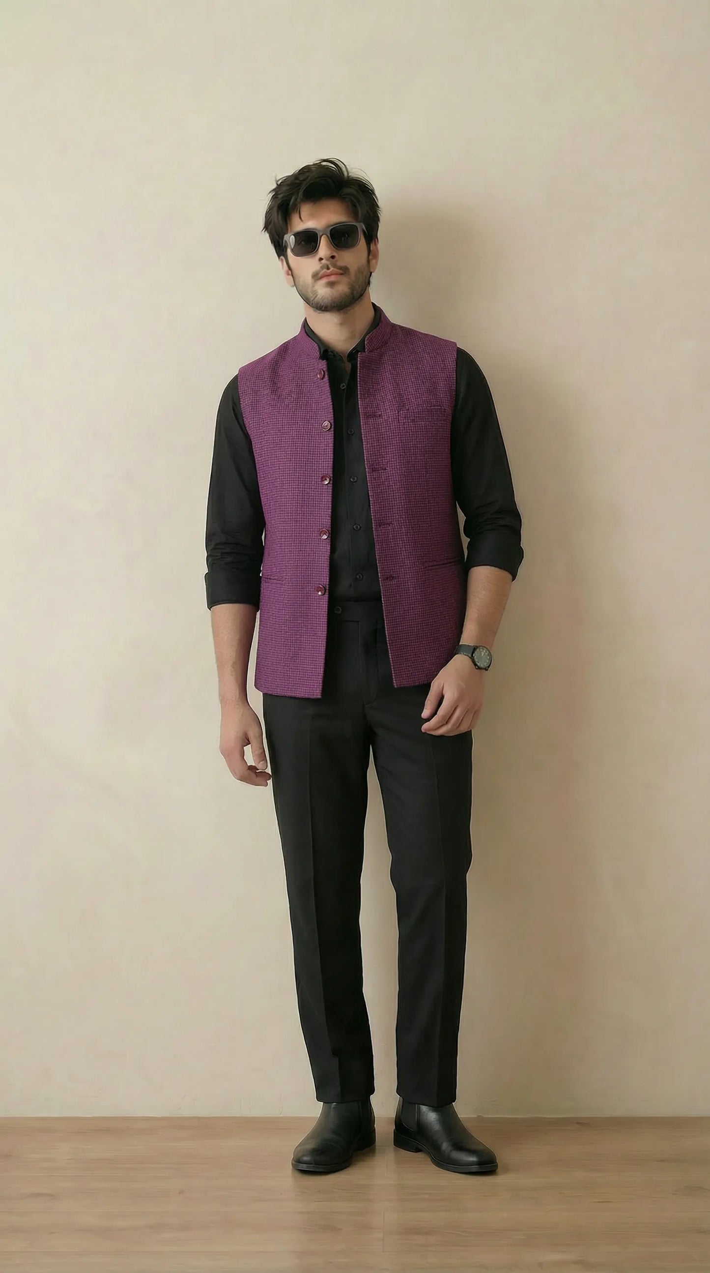 Magenta Signature Nehru Fit Jacket | 100% Woolen