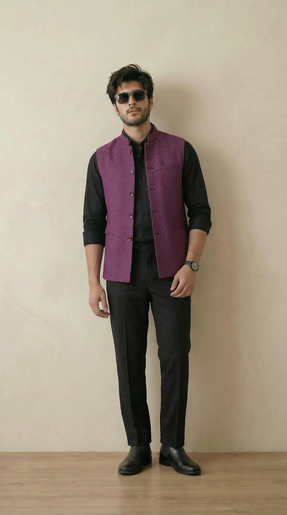 Magenta Signature Nehru Fit Jacket | 100% Woolen