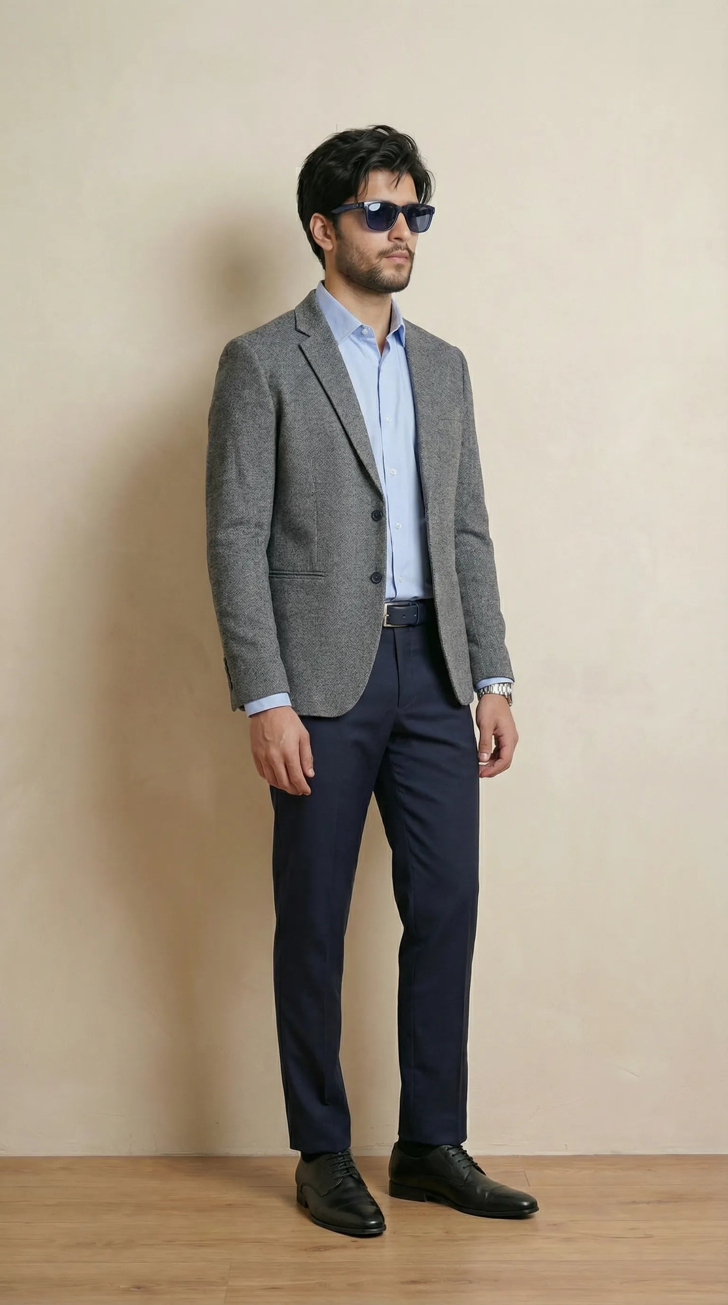 Dark Grey Tweed Blazer | 100% Wool, Classic Structured Fit
