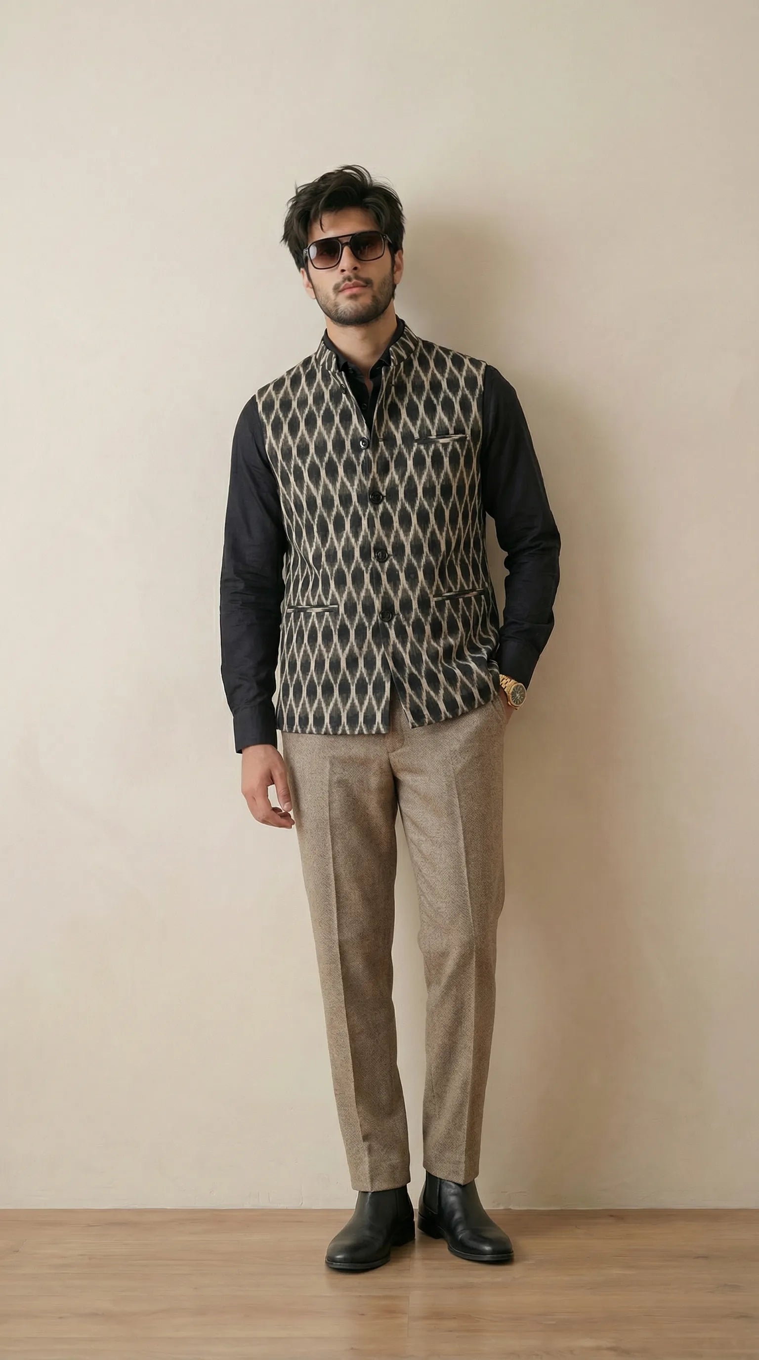 Jade Black Signature Nehru Fit Jacket | 100% Woolen