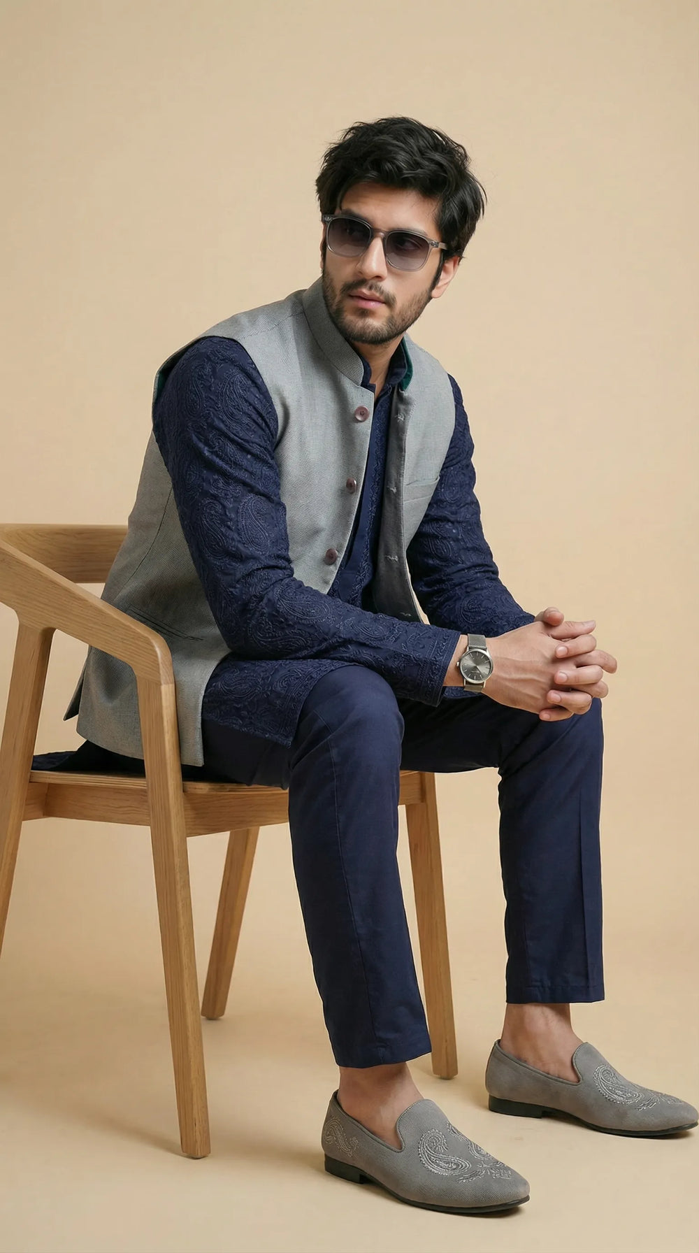 Classic Grey Signature Nehru Fit Jacket | 100% Woolen