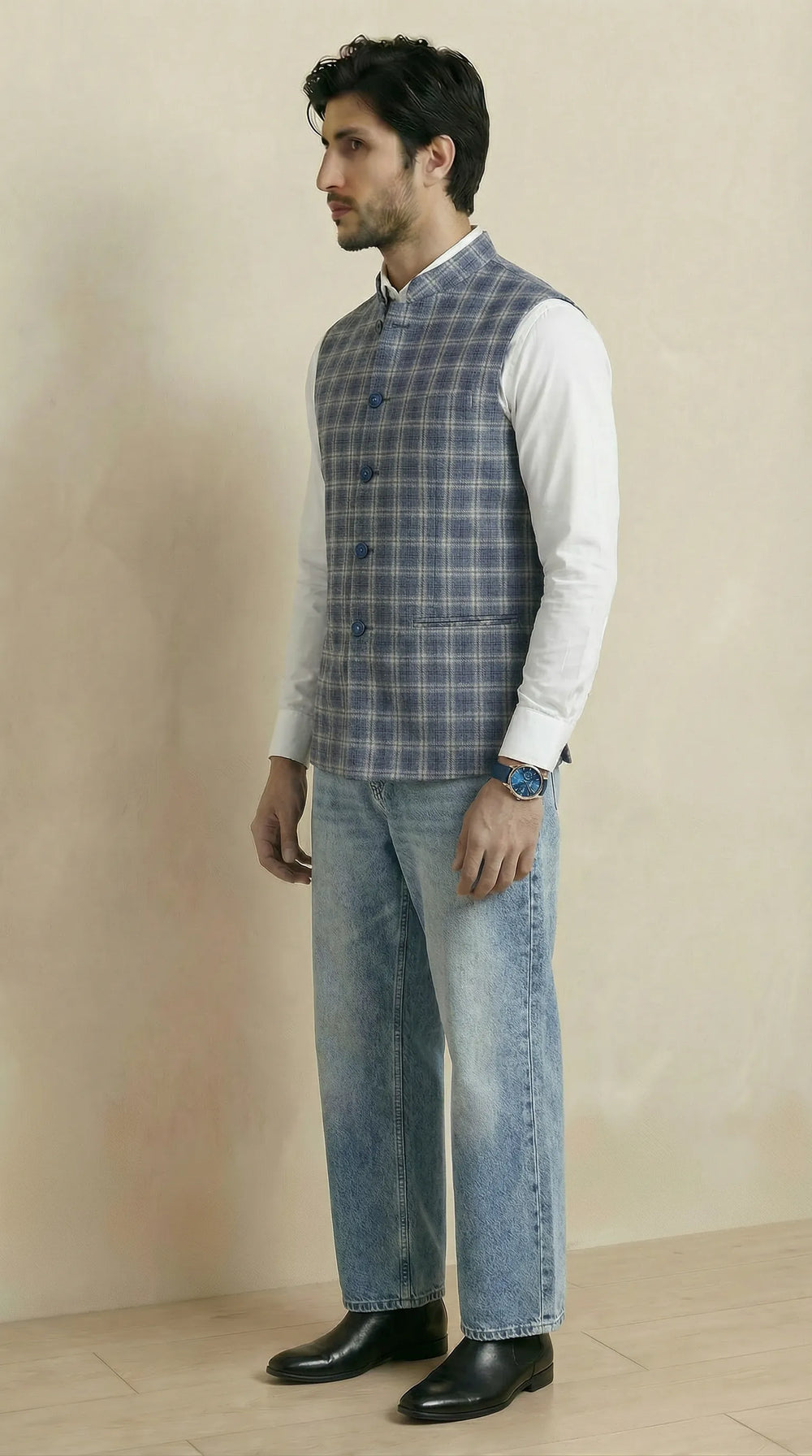 Powder Blue Signature Nehru Fit Jacket | 100% Woolen