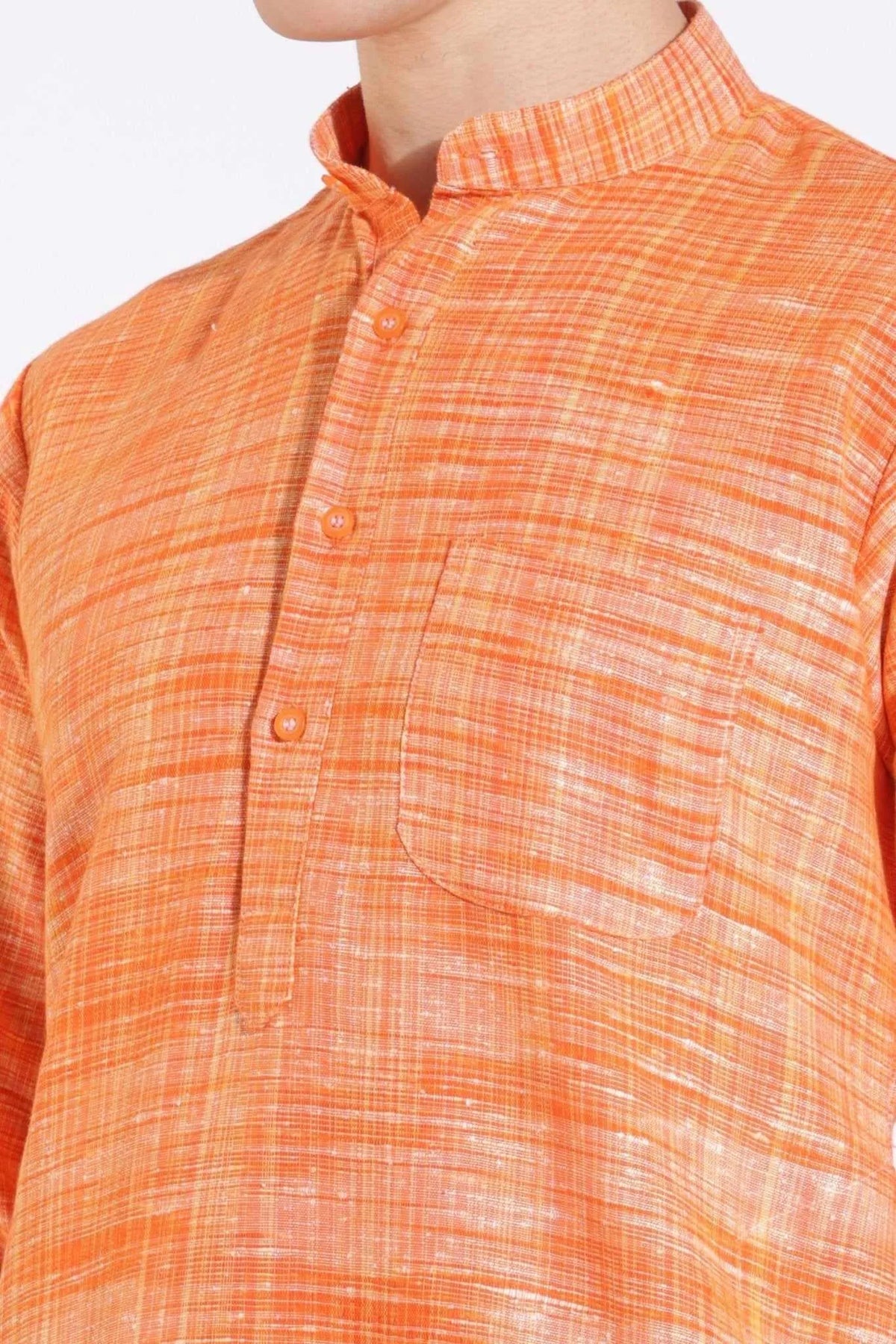 Vibrant Orange Khadi Cotton Long Kurta