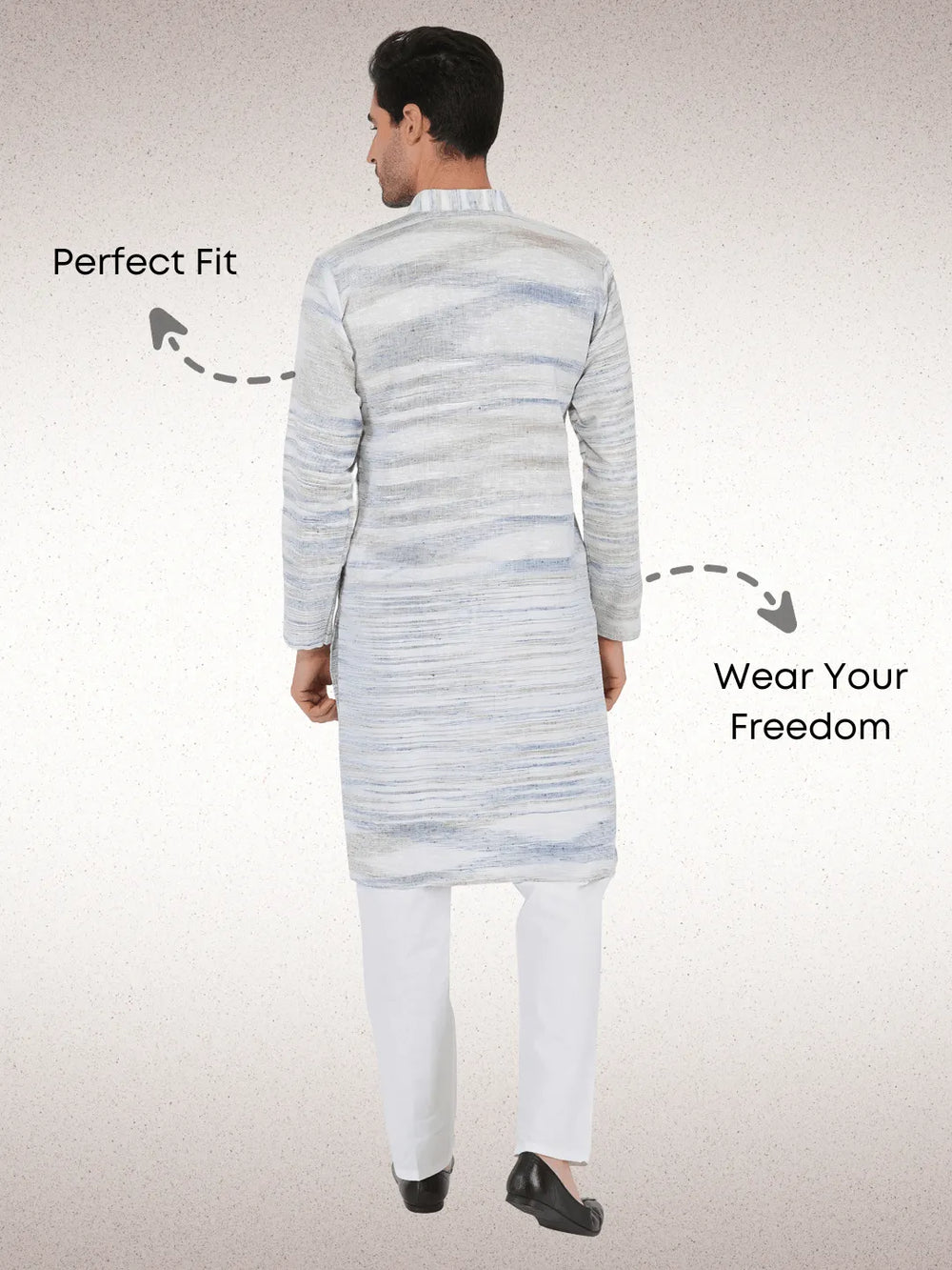 Traditional Khadi Kurta Off-White Blended with Blue Colour