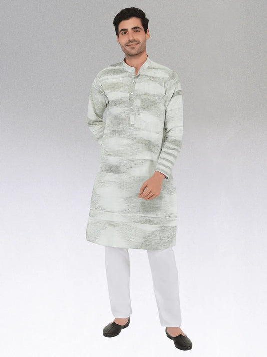 Khadi Kurta Traditional Off-White Blended with Green Colour