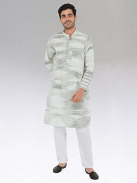 Men’s Off White Khadi Cotton Kurta - Green Blend Style