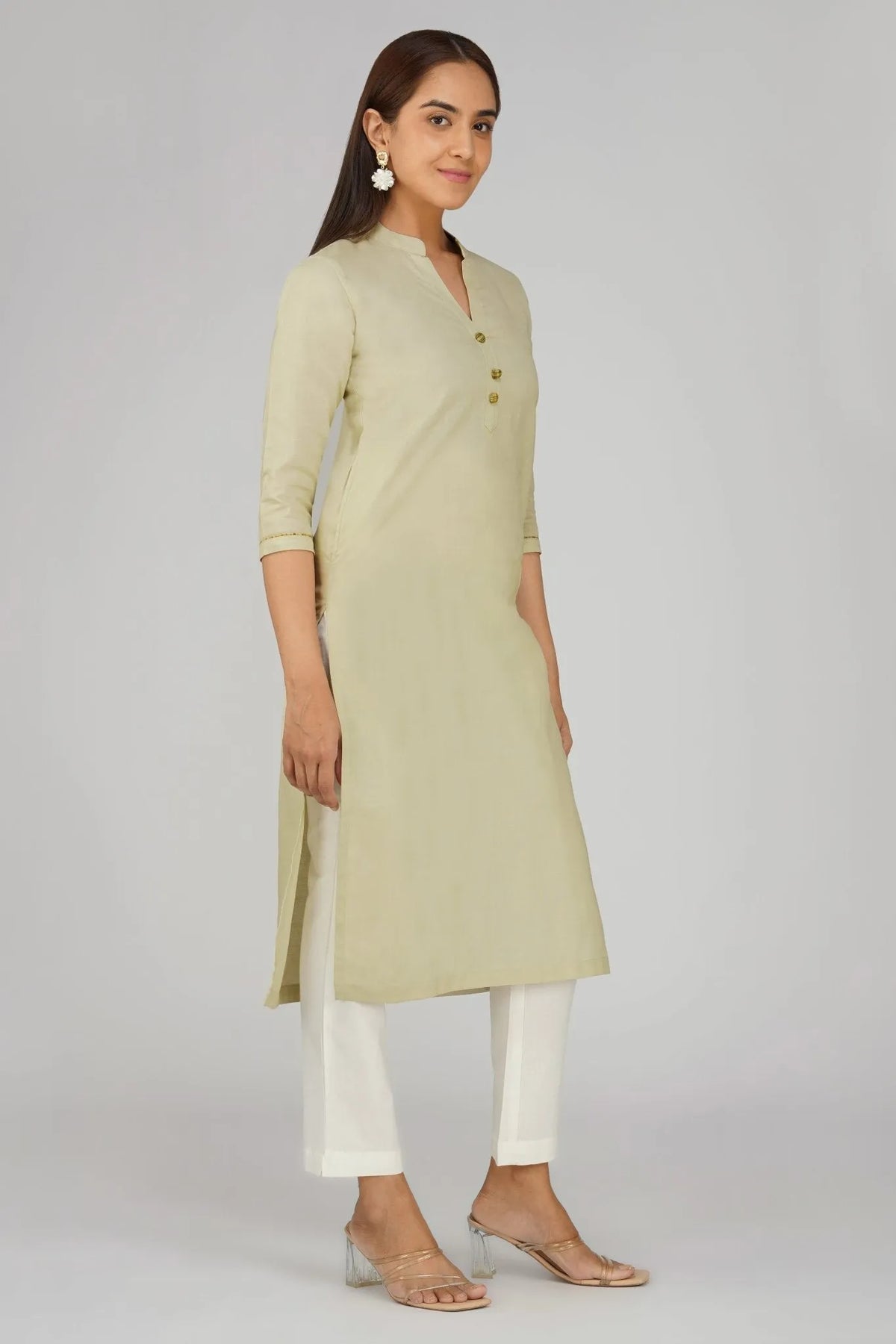 Women's Long Khadi Kurti Light Olive Green