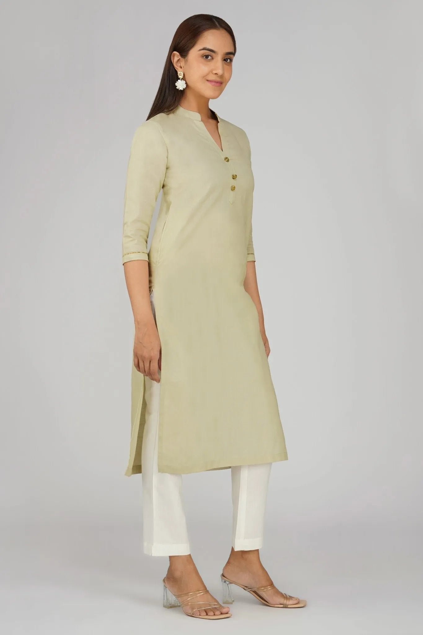 Women's Long Khadi Kurti Light Olive Green