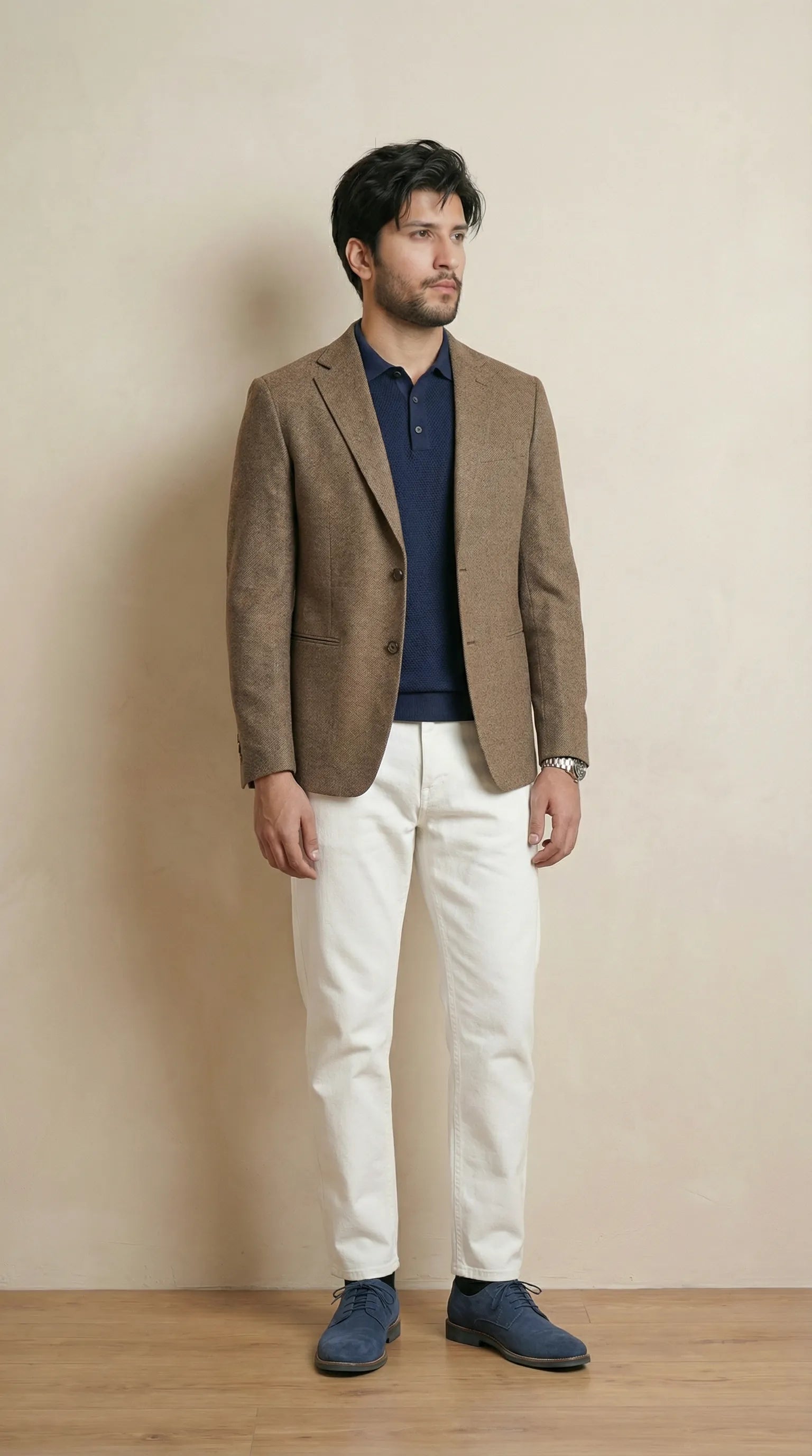 Wood Brown Tweed Blazer | 100% Wool, Classic Structured Fit