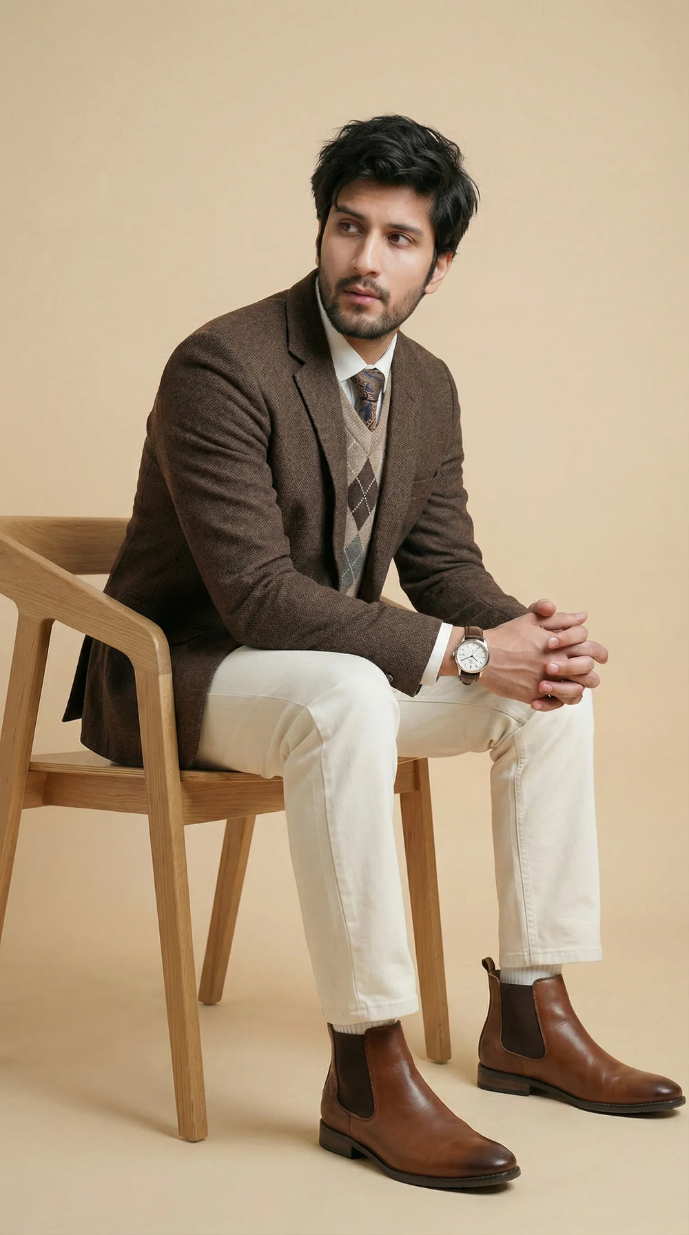 Coffe Brown Tweed Blazer | 100% Wool, Classic Structured Fit