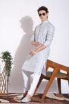 Stylish White Blended With Blue Print Kurta