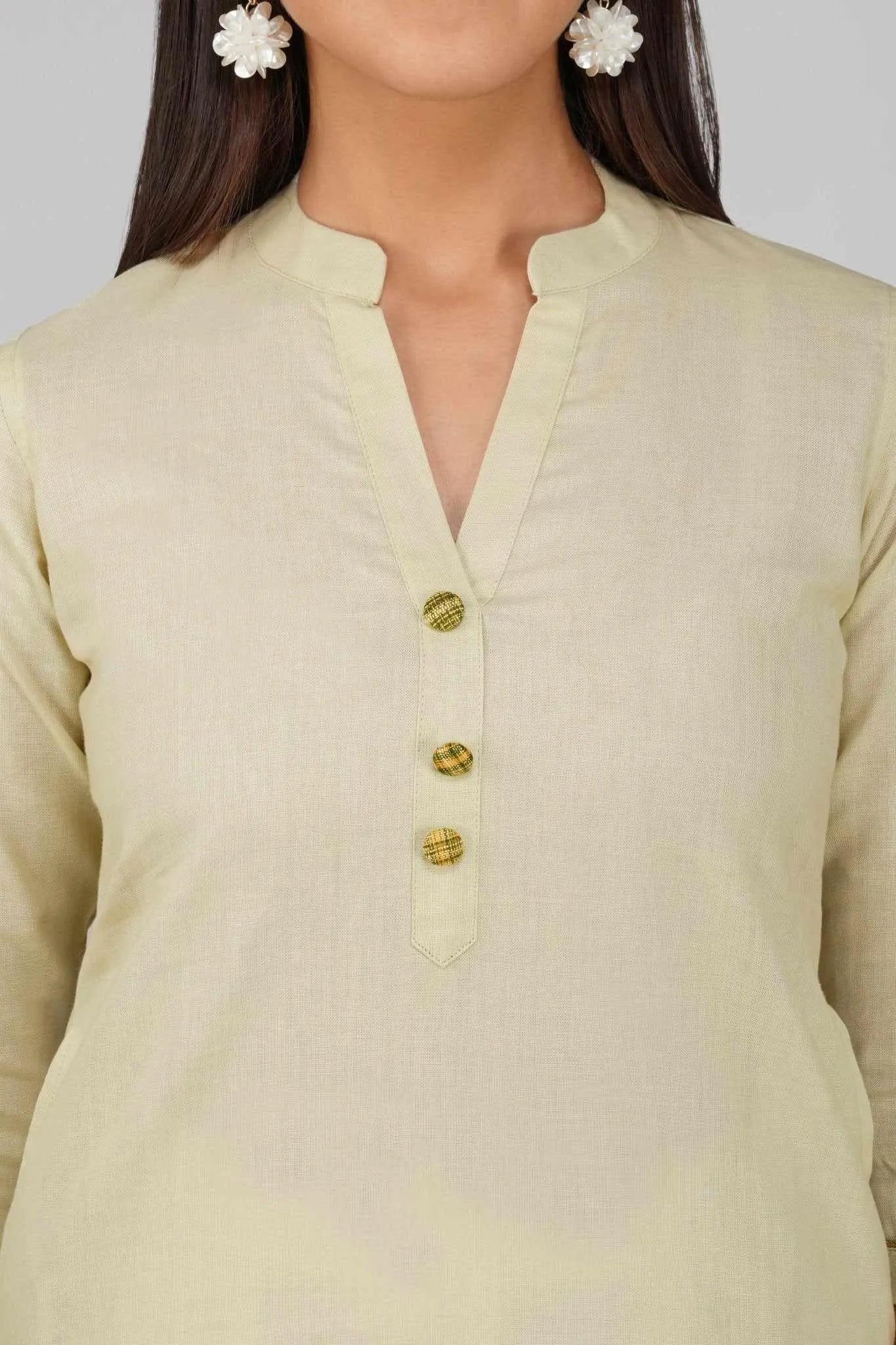 Women's Long Khadi Kurti Light Olive Green