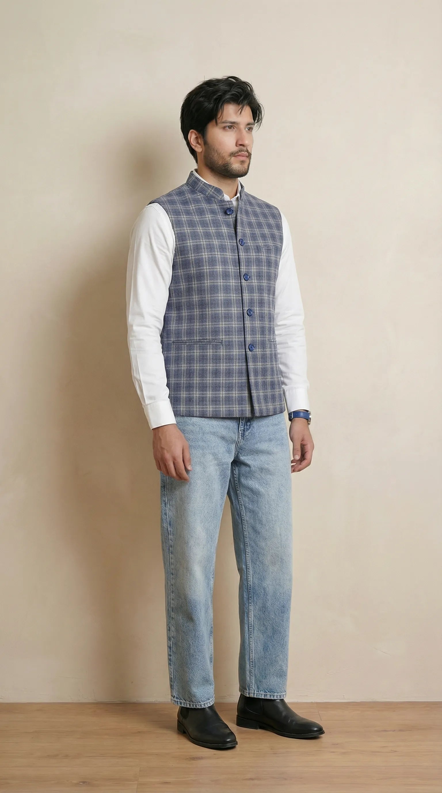 Powder Blue Signature Nehru Fit Jacket | 100% Woolen