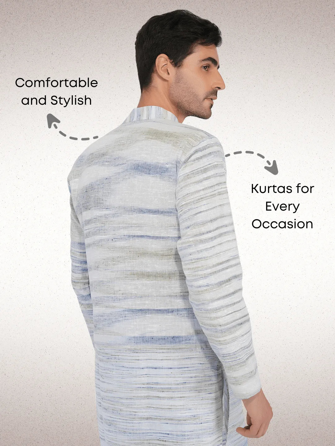 Traditional Khadi Kurta Off-White Blended with Blue Colour