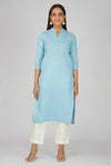 Women Khadi Long Kurti in Pastel Blue