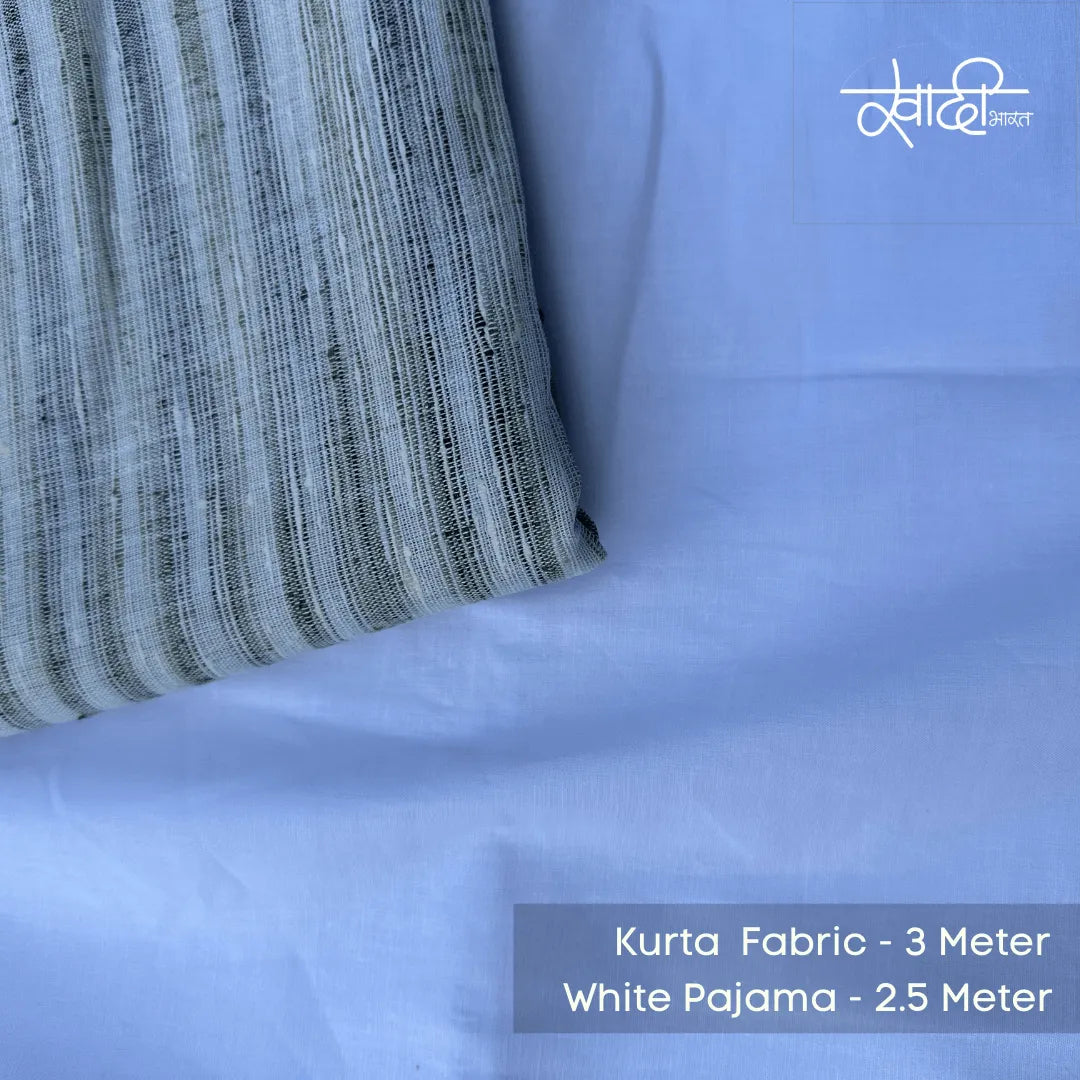 Khadi Kurta Pajama Fabric Combo Set - Unstitched Off Green Traditional Khadi