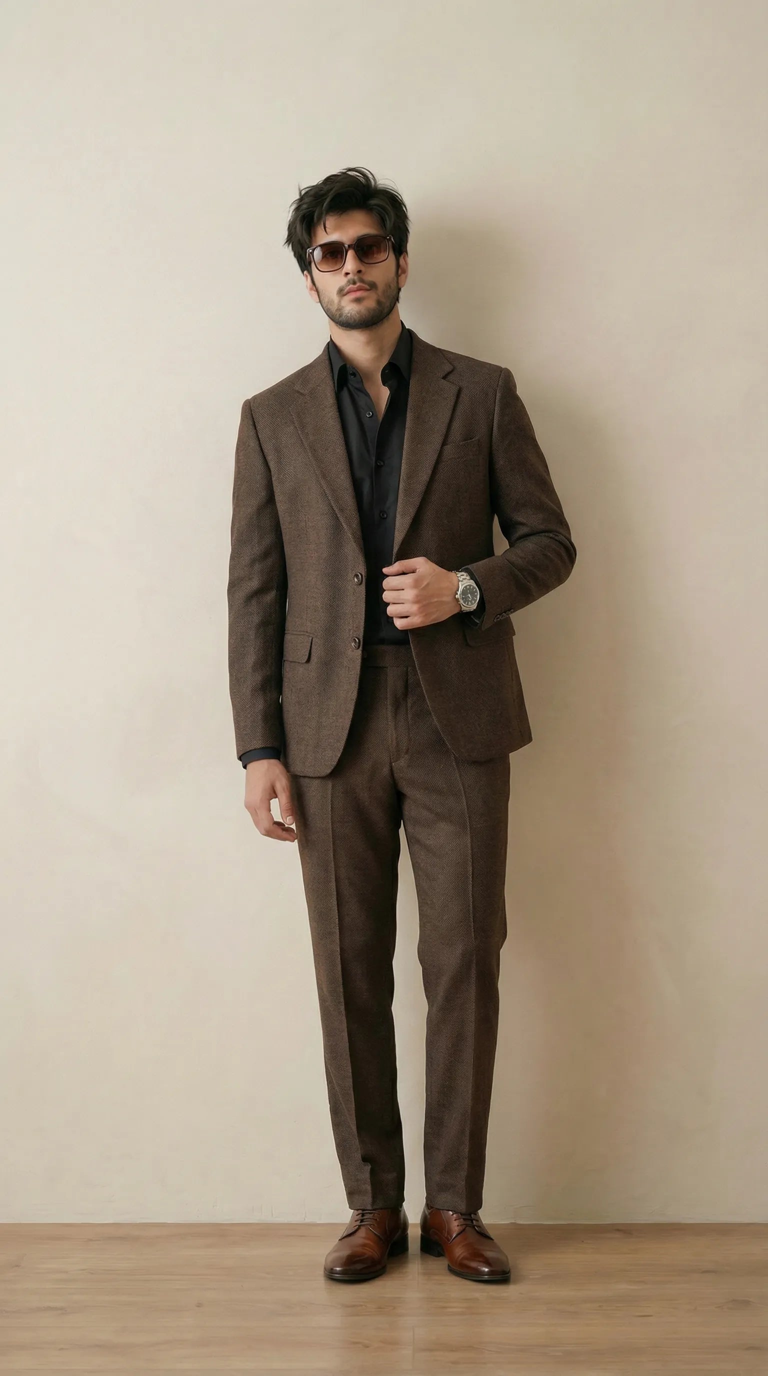 Coffe Brown Tweed Blazer | 100% Wool, Classic Structured Fit